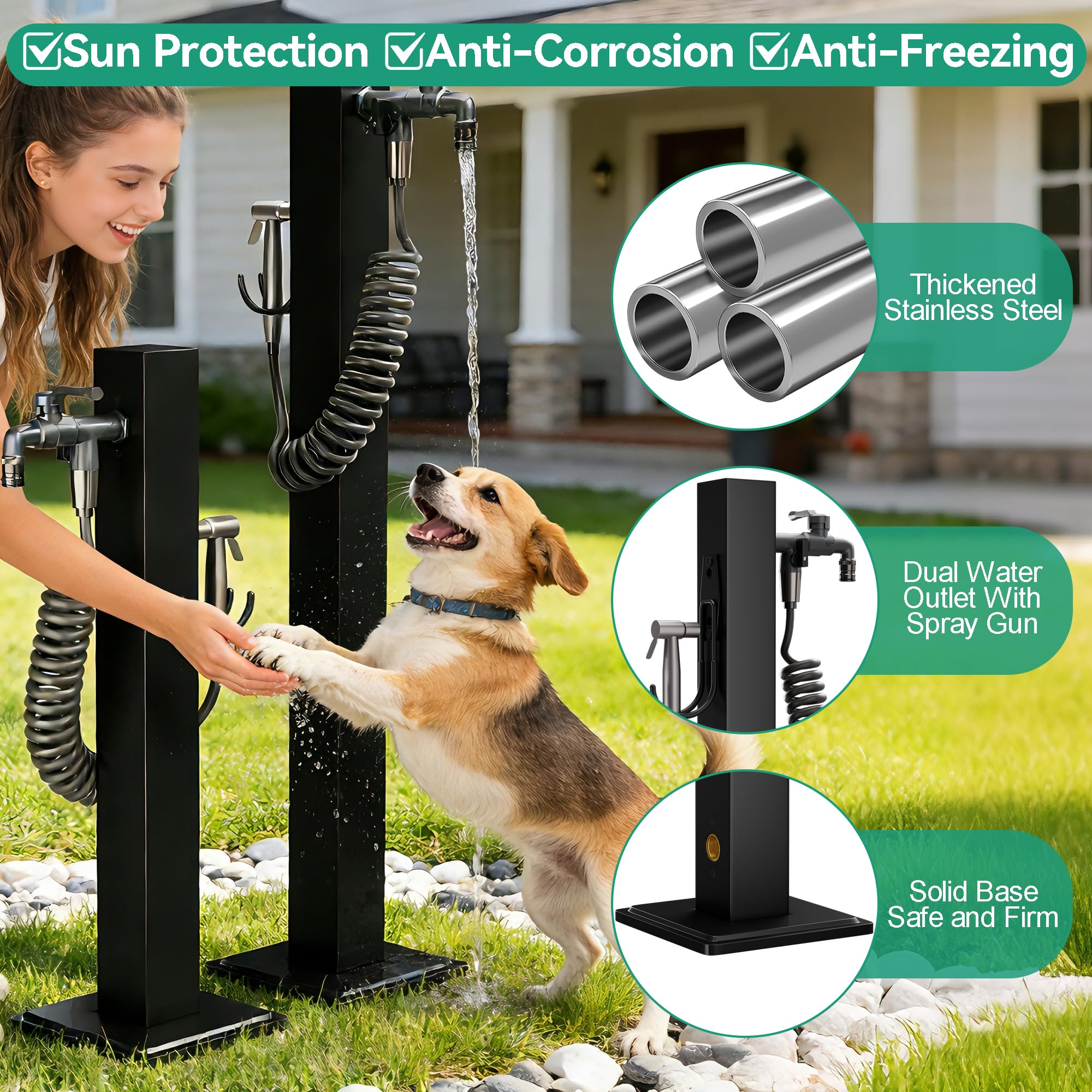 Colonne d'eau acier inoxydable 304 double sortie robinet pistolet résistant gel -20℃ jardin