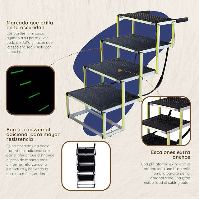 Foto 4 de 8 de Escalera para Perros Coche Plegable - Escalera Extra Ancha para Perro Grandes - Rampa para Coches Altos y SUV