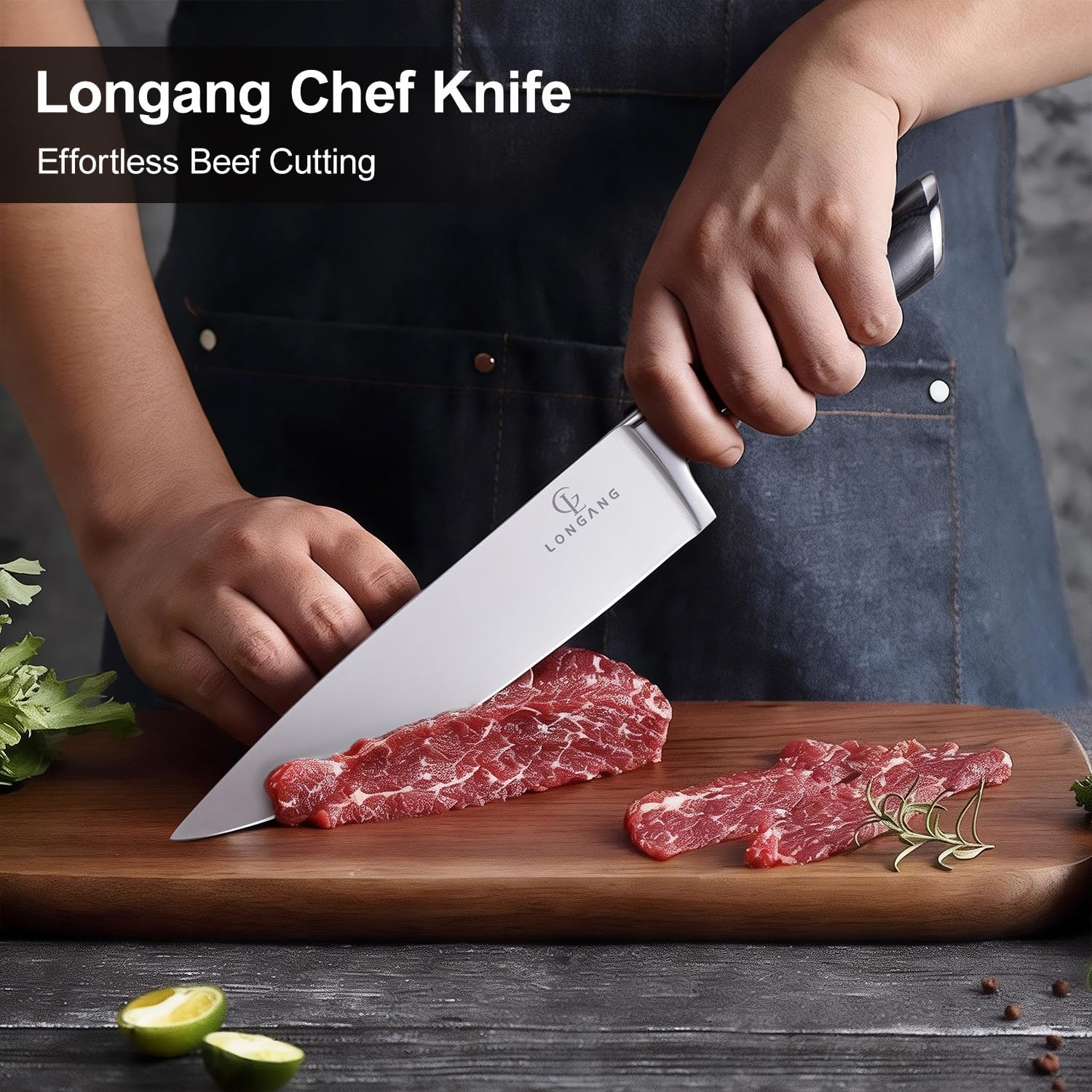 Longang 8 Inch Chef Knife - Full Tang High Carbon Stainless Steel Sharp Kitchen Knife with Bolster & Ergonomic Handle for Family & Restaurant, Packed with Gift Box