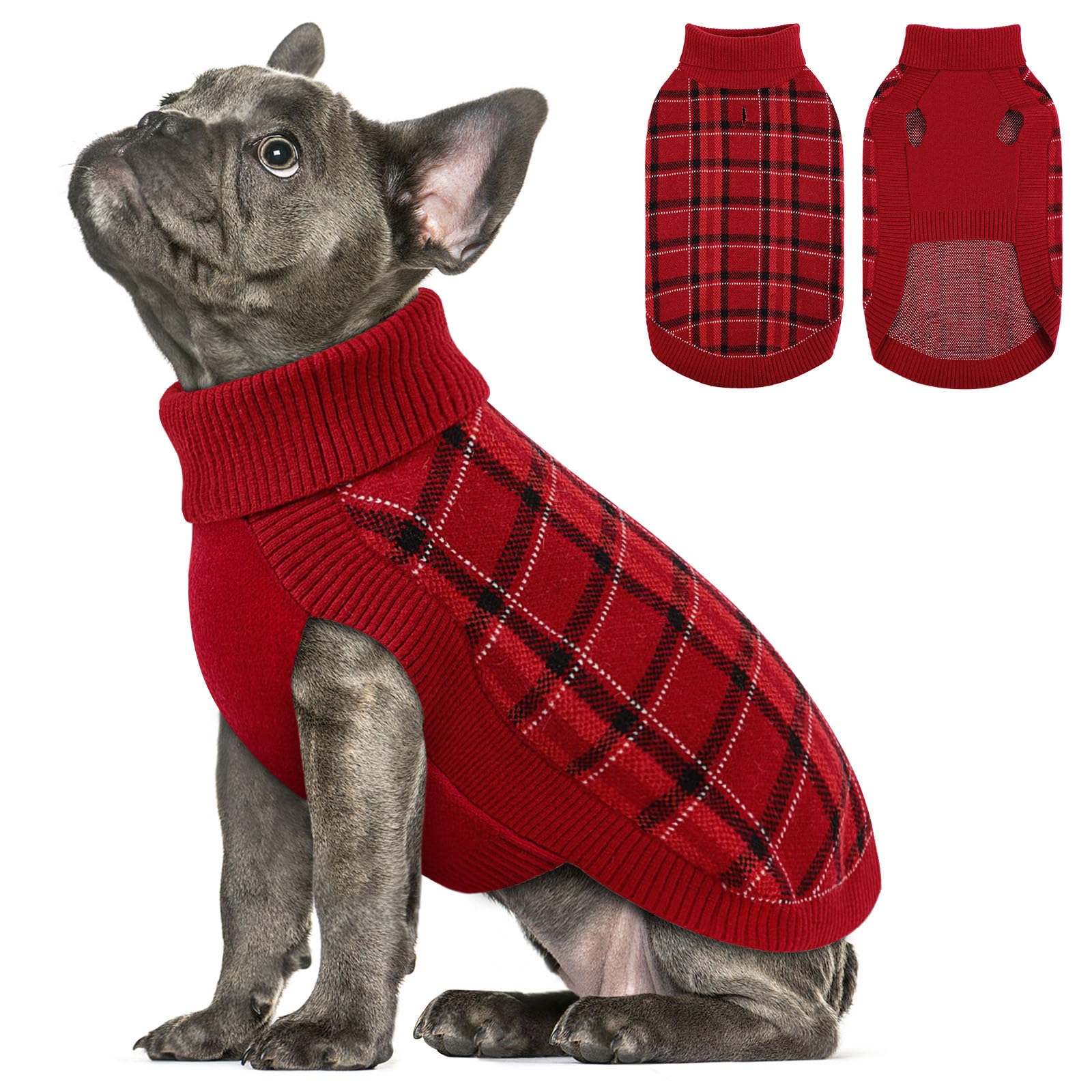 Queenmore Dog Jumper Christmas Turtleneck Sleeveless Dog Sweater (Red, XL)