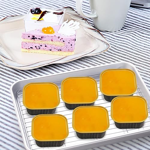 Miniatura 5 de Mini moldes para pasteles de 5 onzas con tapas, papel de aluminio, 50 juegos150 unidades, 150 unidades, tazas cuadradas de 5.1 fl oz, forros para