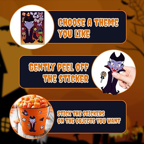 Miniatura 5 de 42 hojas de calcomanías de Halloween para diseño de cuerpo completo, haz tu propia calcomanía con calcomanías de calabaza vampiro y bruja zombi,