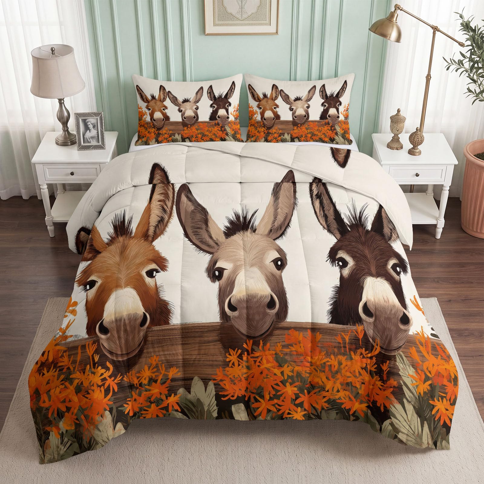 Trapunta 220 x 240 4 stagioni, cartone animato per bambini, copripiumino stampato per letto matrimoniale, asino animale grandi orecchie, coperta trapuntata reversibile senza federa, lavabile