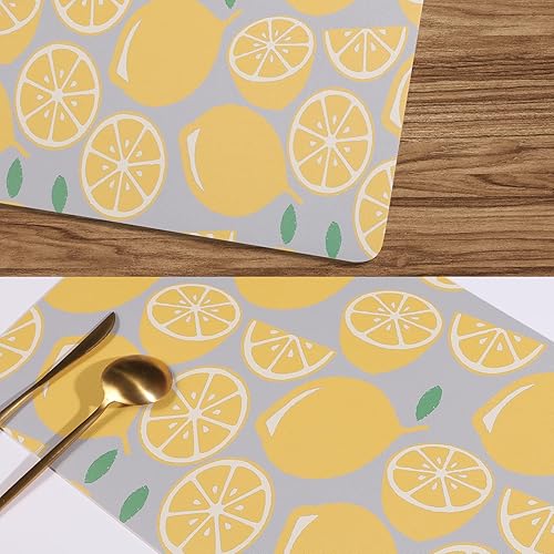 Miniatura 3 de Juego de 4 manteles individuales de cuero lavable, antideslizantes y resistentes al calor, patrones de limón adecuados para decoración de mesa,