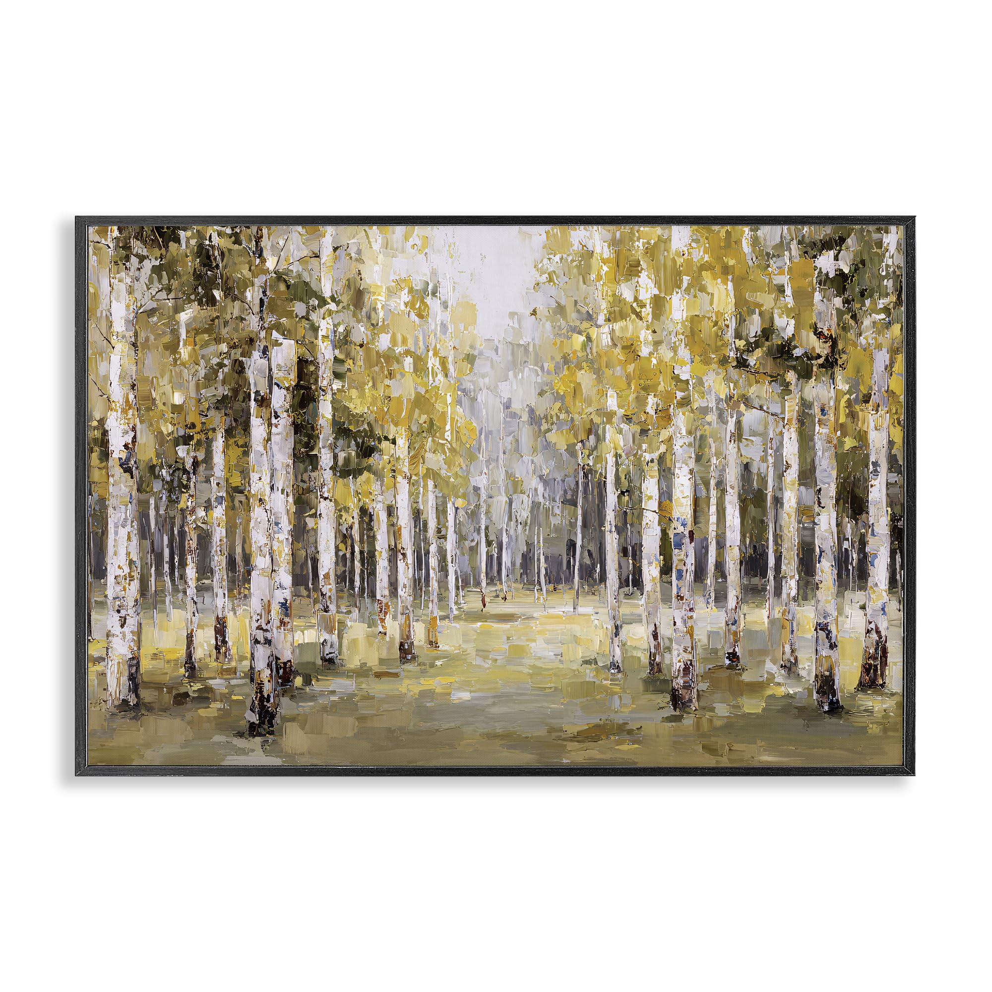 Stupell Industries Midnight Black (Textured) Impressionist Birch Trees Autumn Leaves, 20 X 30 Inch Framed Giclée Print