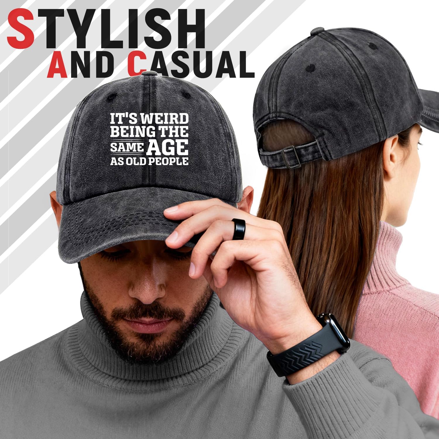 It's Weird Being The Same Age As Old People Funny Printed Cotton Baseball Cap Adjustable Retro Washed Lightweight and Breathable Unisex Hat, Birthday Retirement Gifts for Old Men Dad Grandpa Husband - Image 4