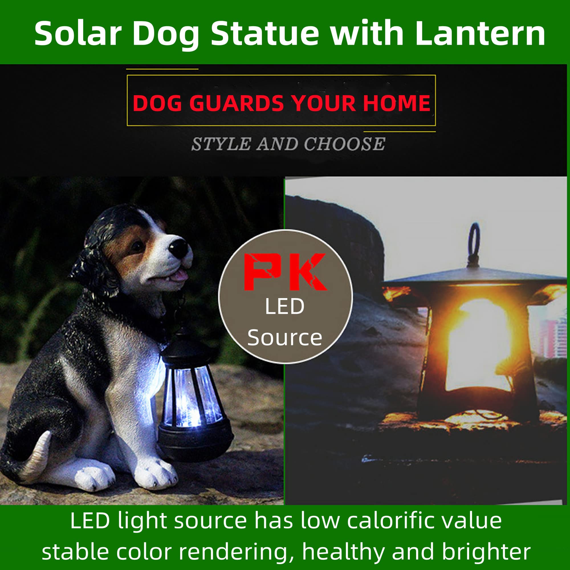 Estatuas de Perros con energía Solar y Linterna, Adorno de Beagles con luz LED, Escultura de Linterna para Exteriores con energía Solar, iluminación y decoración para jardín
