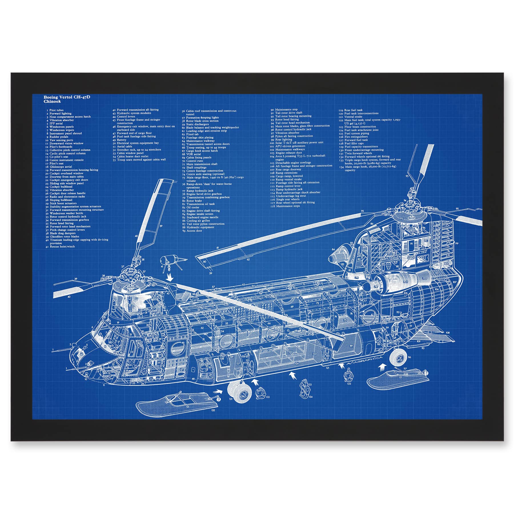 Artery8 Chinook Helicopter CH-47D Military Transport Blueprint Plan Artwork Framed Wall Art Print A4