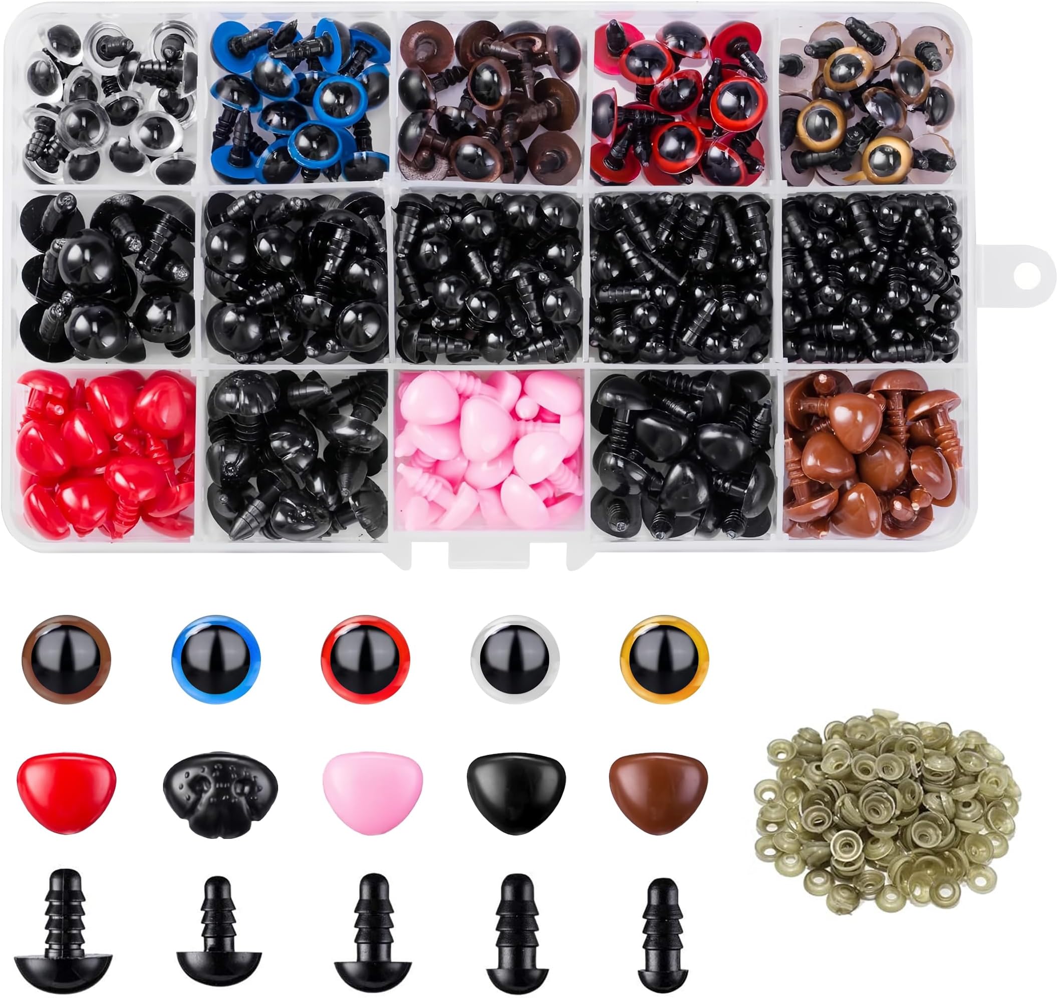 mwellewm 752PCS Safety Eyes Crochet Eyes for Toy Teddy Bear Craft Making, Colorful Plastic Safety Eyes and Noses with Washers 5-12mm Assorted Sizes