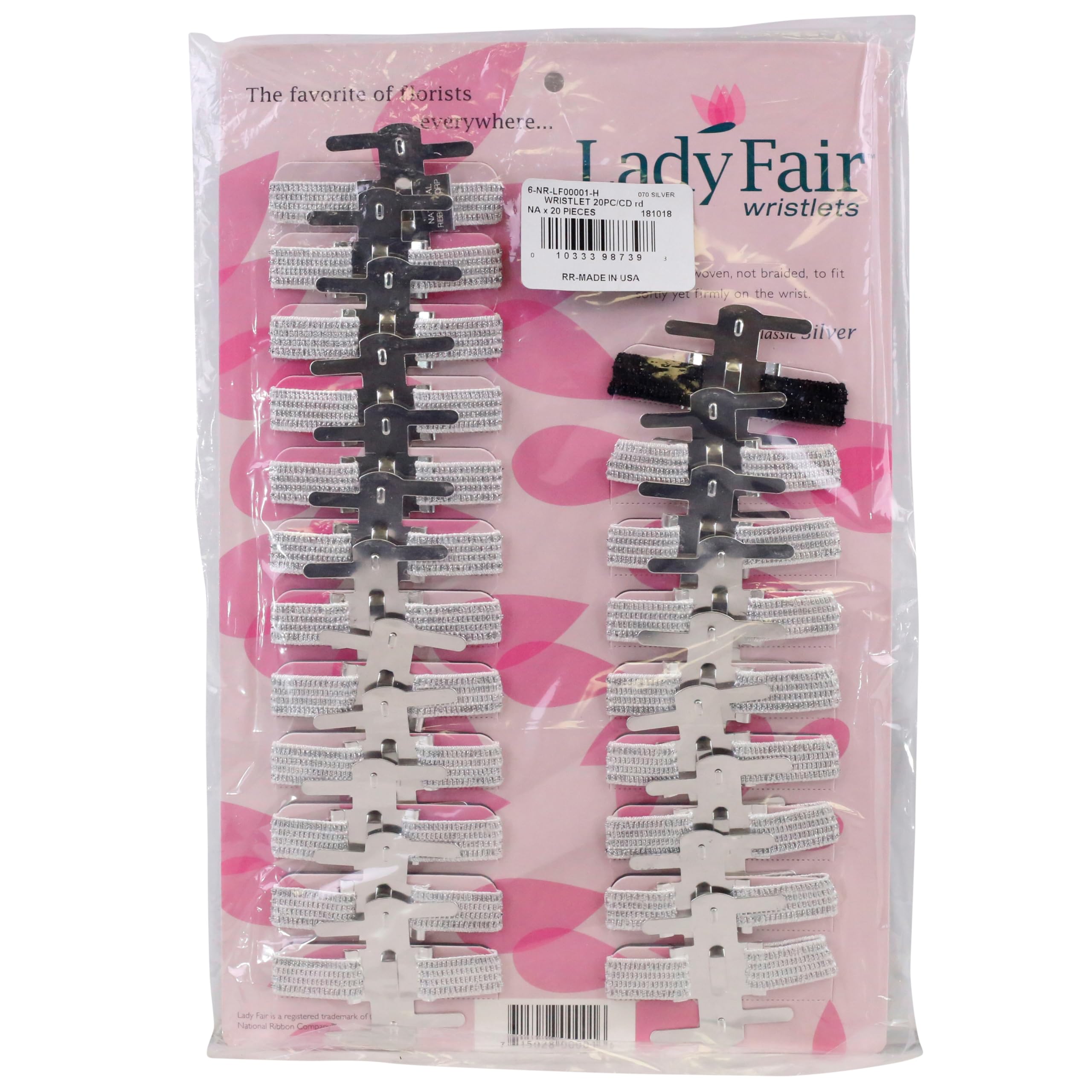 Reliant Ribbon 6-NR-LF00001-H Wristlet 20pc/cd Rd Floral Accessories, 20 Pieces, Silver
