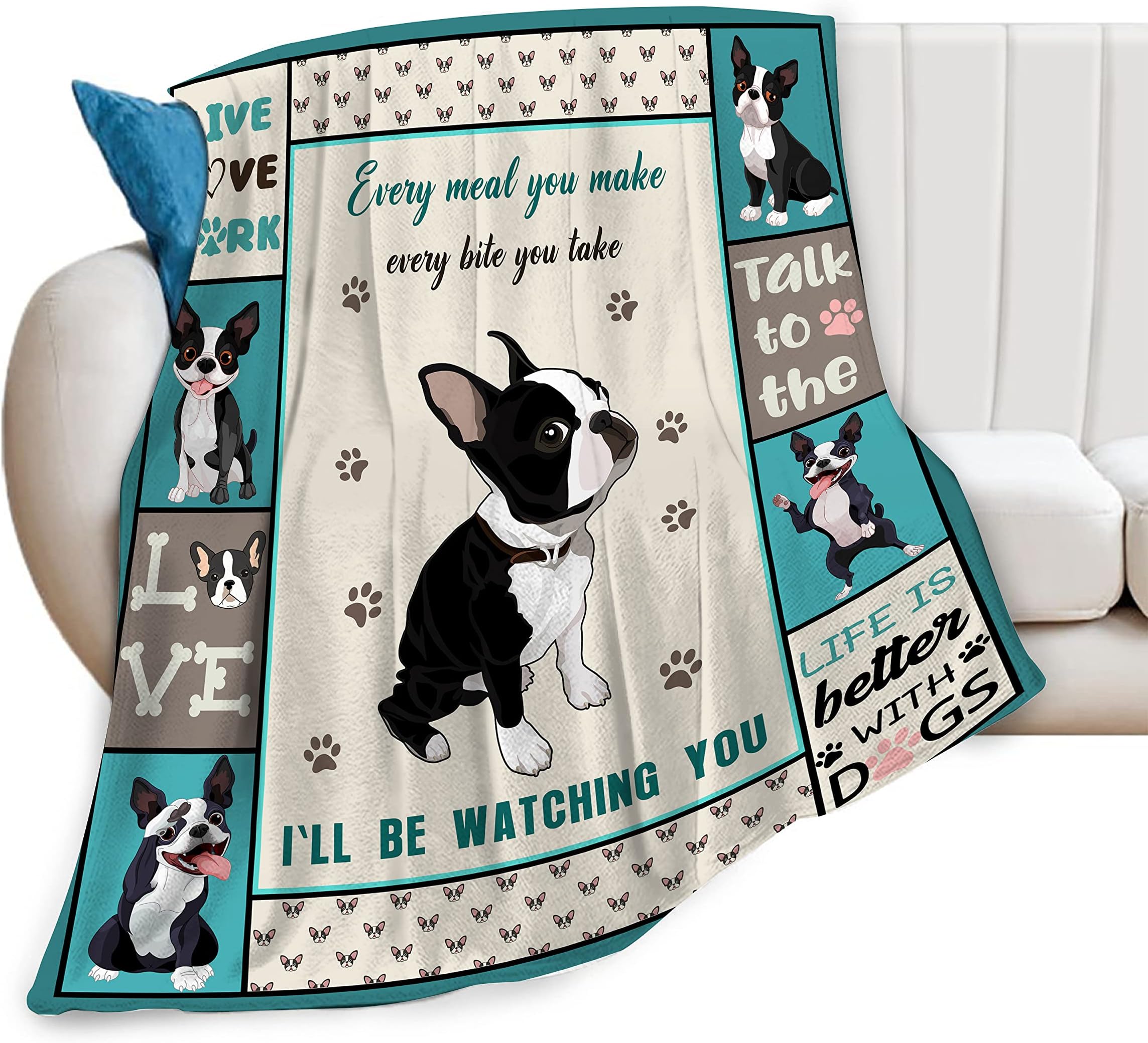 Boston Terrier Throw Blanket Ultra Soft Cozy Plush Cute Boston Dog Lover Flannel Fleece Blankets Lightweight Fuzzy Warm Party Blanket Gifts for Bed Couch Sofa Women Adults 50"x40"