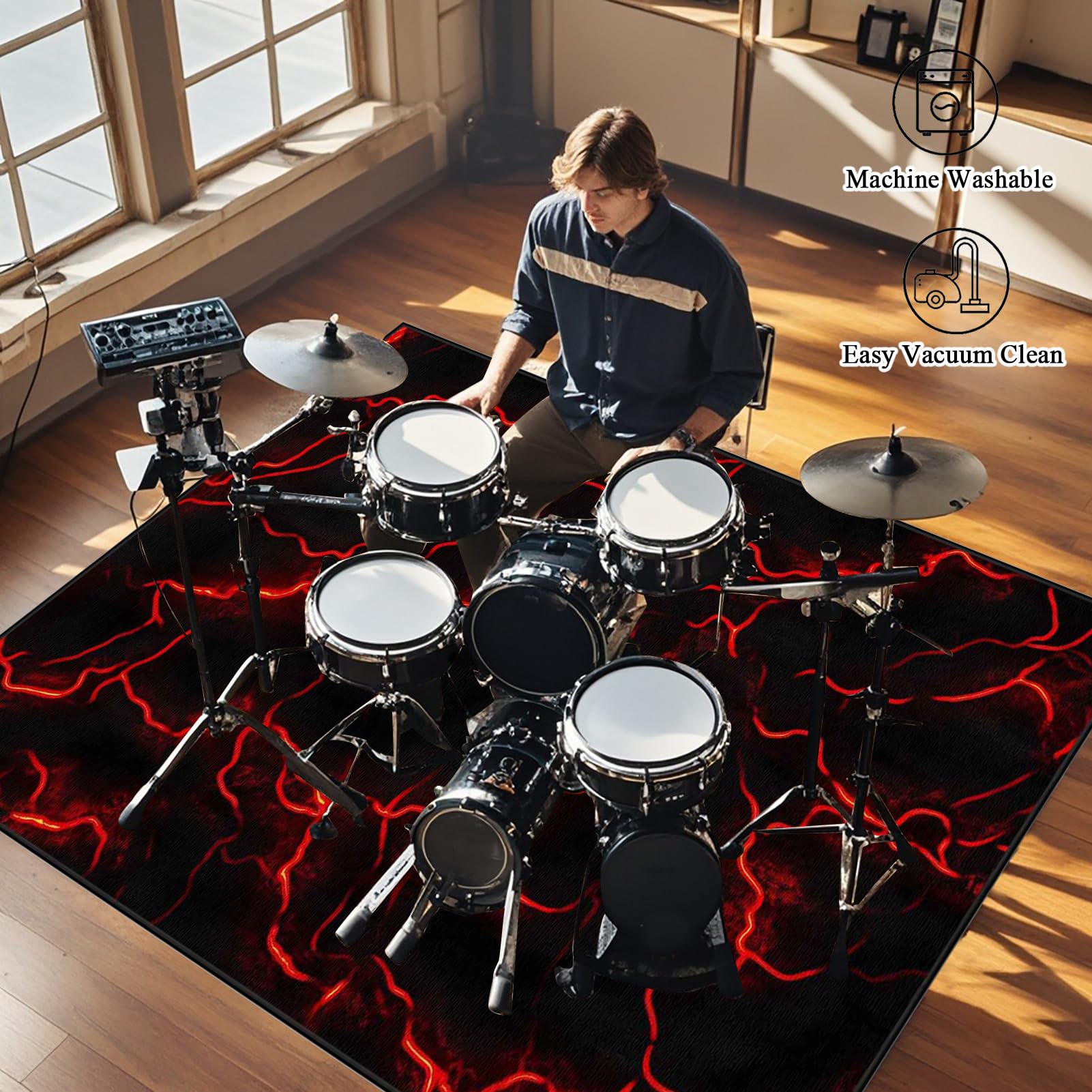 160 x 120 cm Alfombra para Batería Electronica | Alfombra de Tambor | Alfombra Bateria y Percusión | Alfombras Rectangulares para Bombo Caja | Alfombrilla Insonorizada Antideslizantes