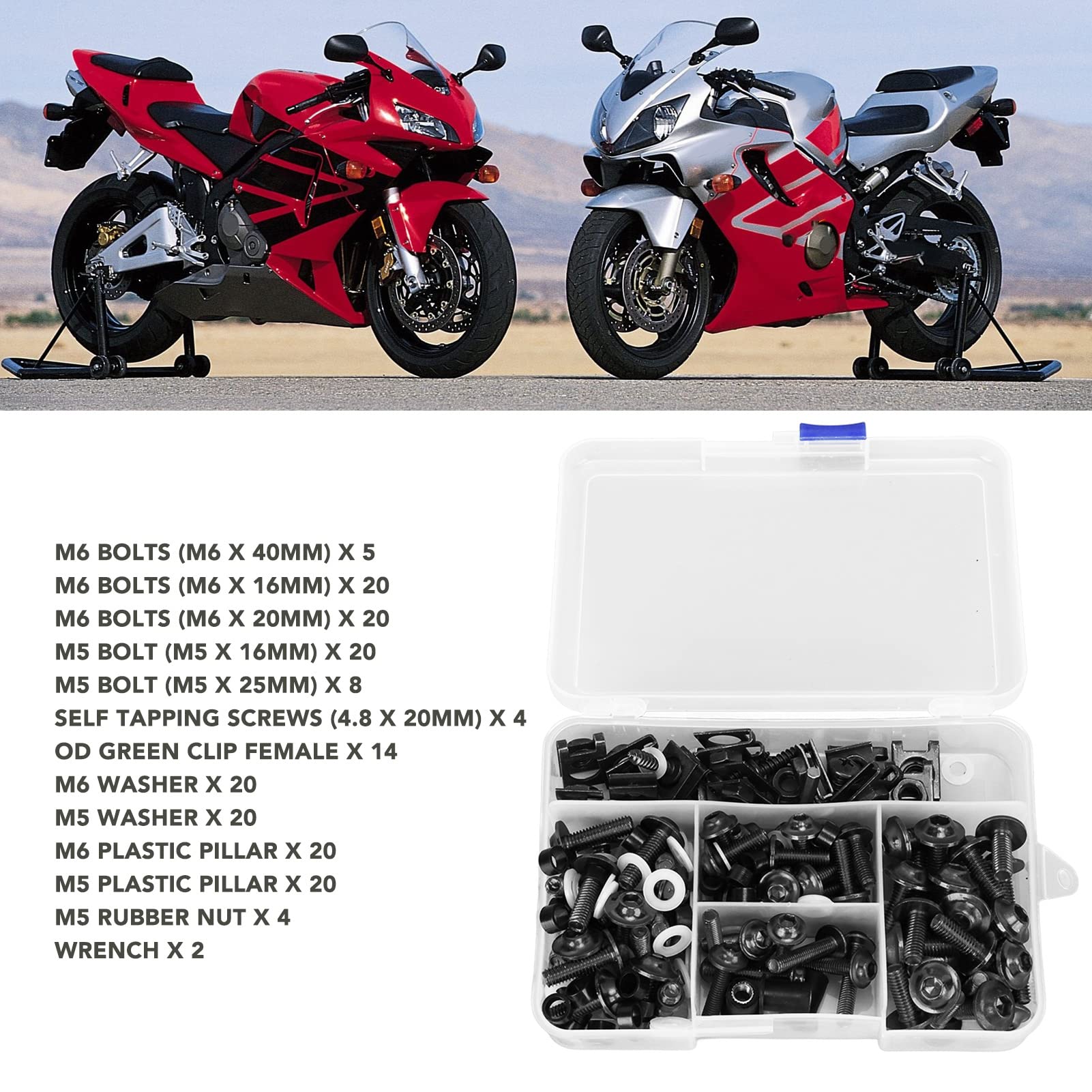 177Pcs/Kit Bulloni Carenatura Moto, M5 M6 Viti Parabrezza Moto Elementi di Fissaggio Bulloni Carenatura Kit Clip Dado per La Maggior Parte delle Moto(Nero)