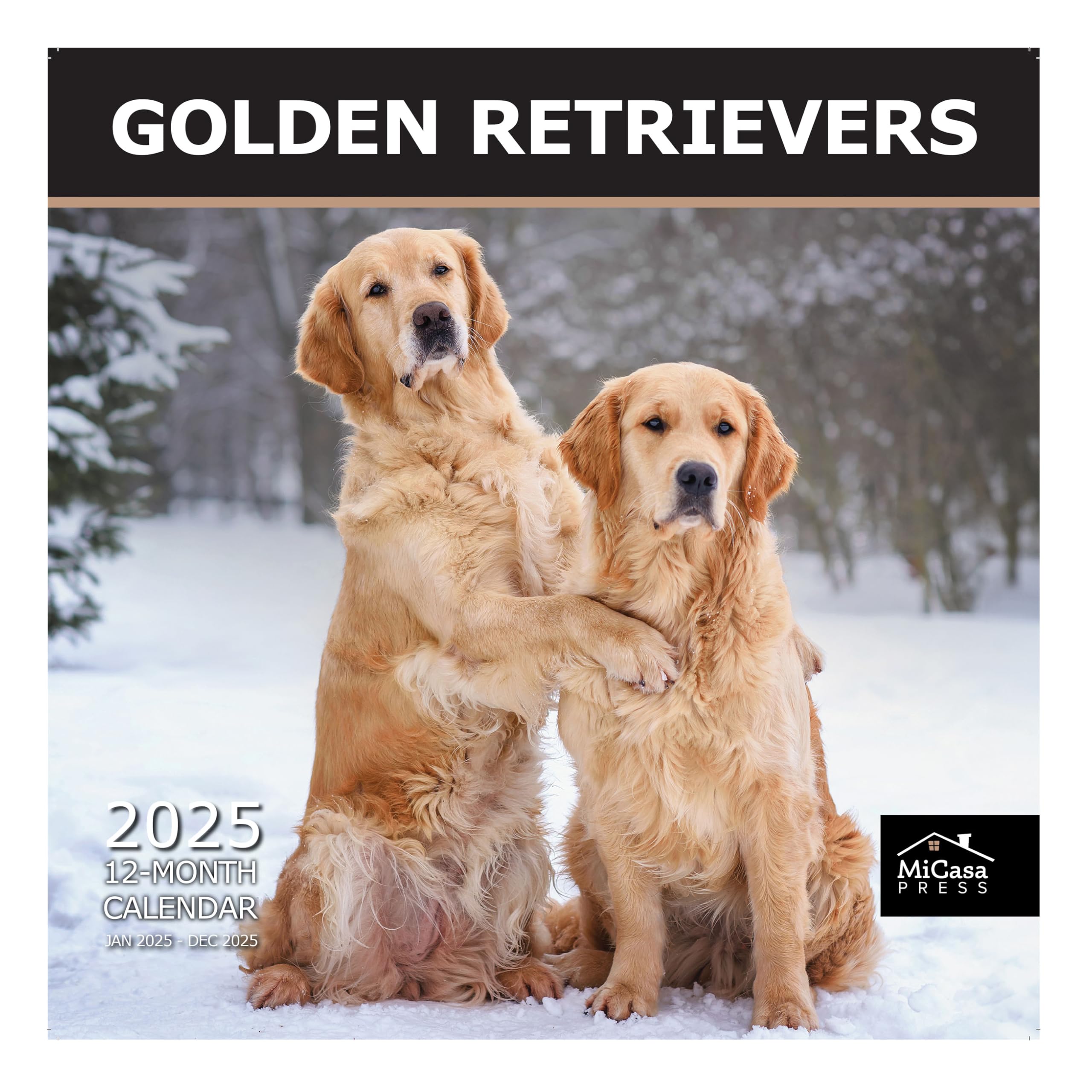 MICASA PRESSGolden Retrievers 2025 Hangable Monthly Wall Calendar | 12" x 24" Open | Thick & Sturdy Paper | Giftable | Cute Dog | Happy-Go-Lucky Goldens