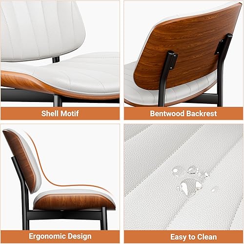 Miniatura 4 de Juego de 2 sillas de comedor con certificación FSC de mediados de siglo, sillas de comedor y cocina, sillas tapizadas de piel sintética para tocador