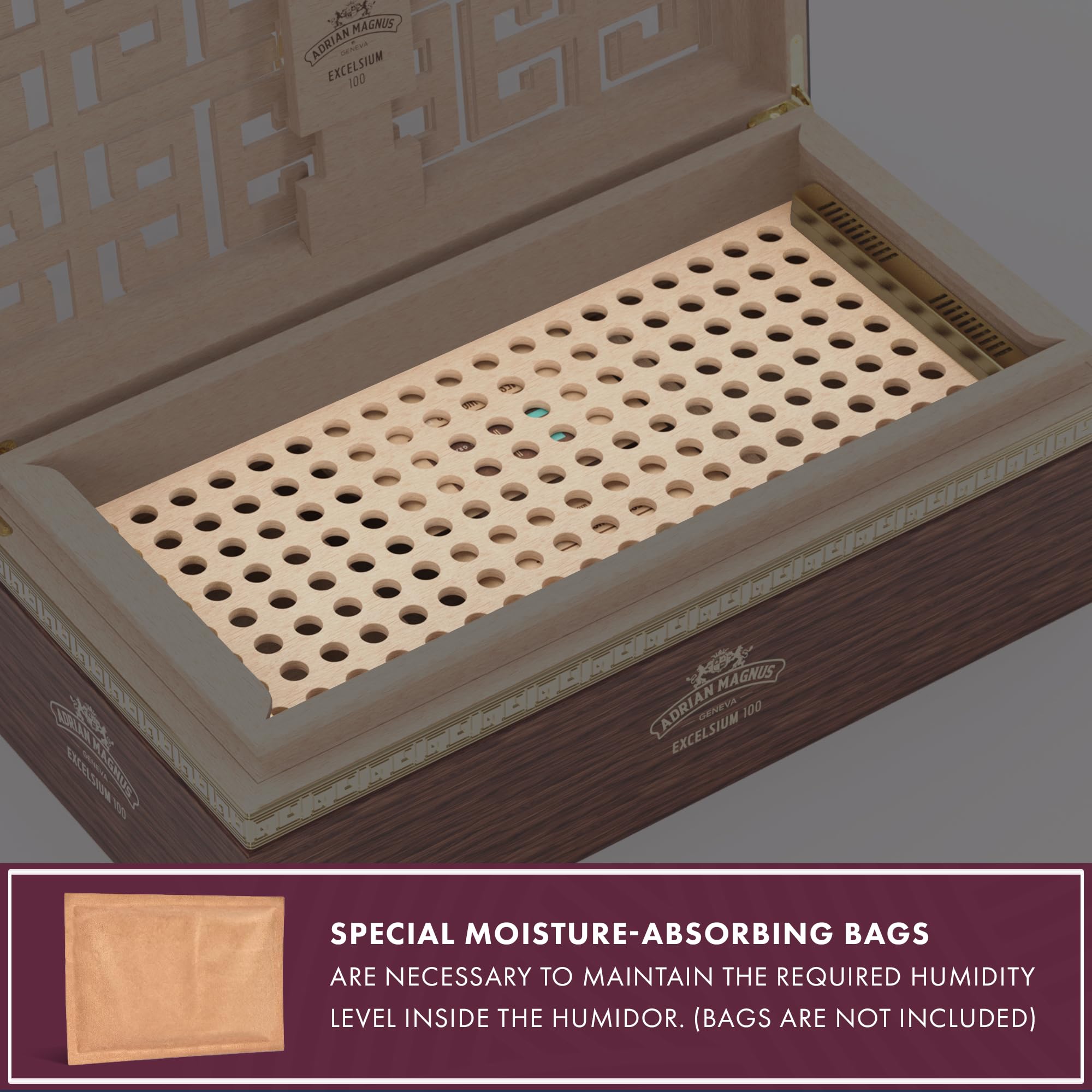 Humidor ADRIAN MAGNUS, Boîte en Cèdre Pour Cigares, Ultra-Premium, Excelsium 100, de Luxe Humidor avec Hygromètre pour 100-150 Cigares