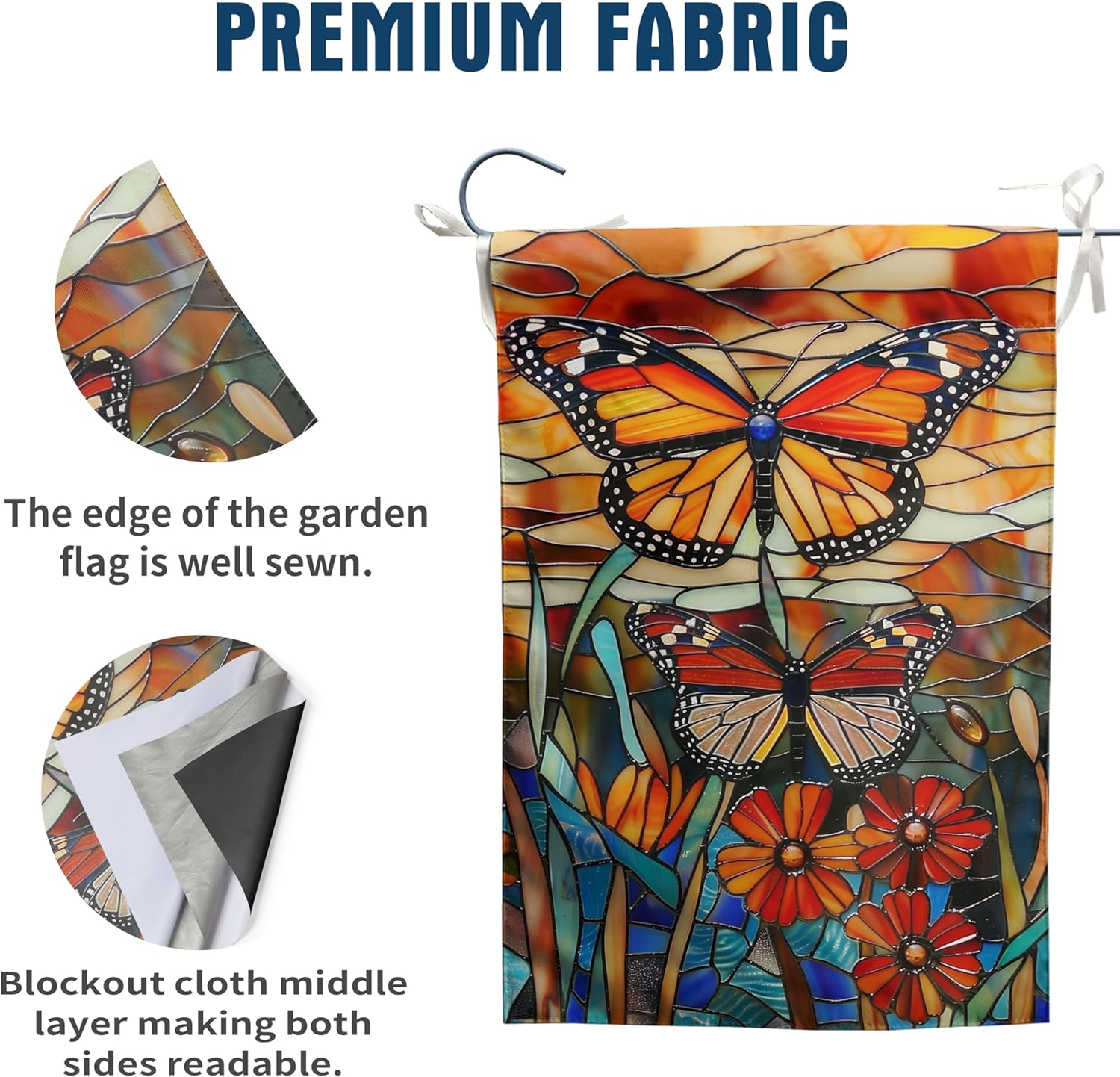 Monarch Butterfly Garden Flags for Outside Fall Flag Stained Glass Floral Yard Flag Spring Summer Decorative Flags 12x18 Double Sided Small Seasonal Lawn Flags Rustic Outdoor Decor - Image 4