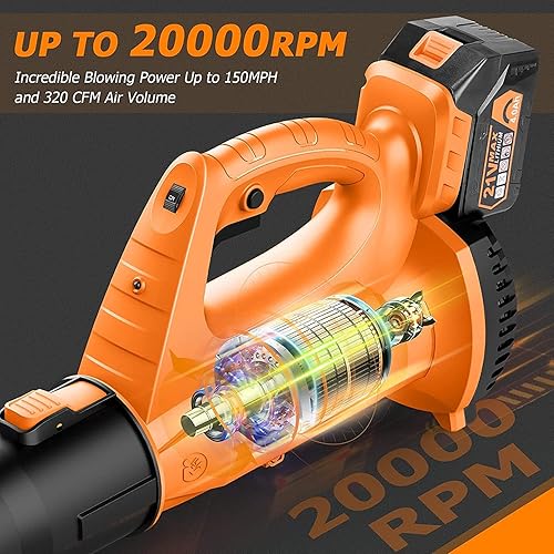 Miniatura 2 de BHY Soplador de hojas - Soplador de hojas de 320 CFM, 150 MPH, 20 V, inalámbrico con 2 baterías de 4.0 Ah y cargador, soplador eléctrico de hojas