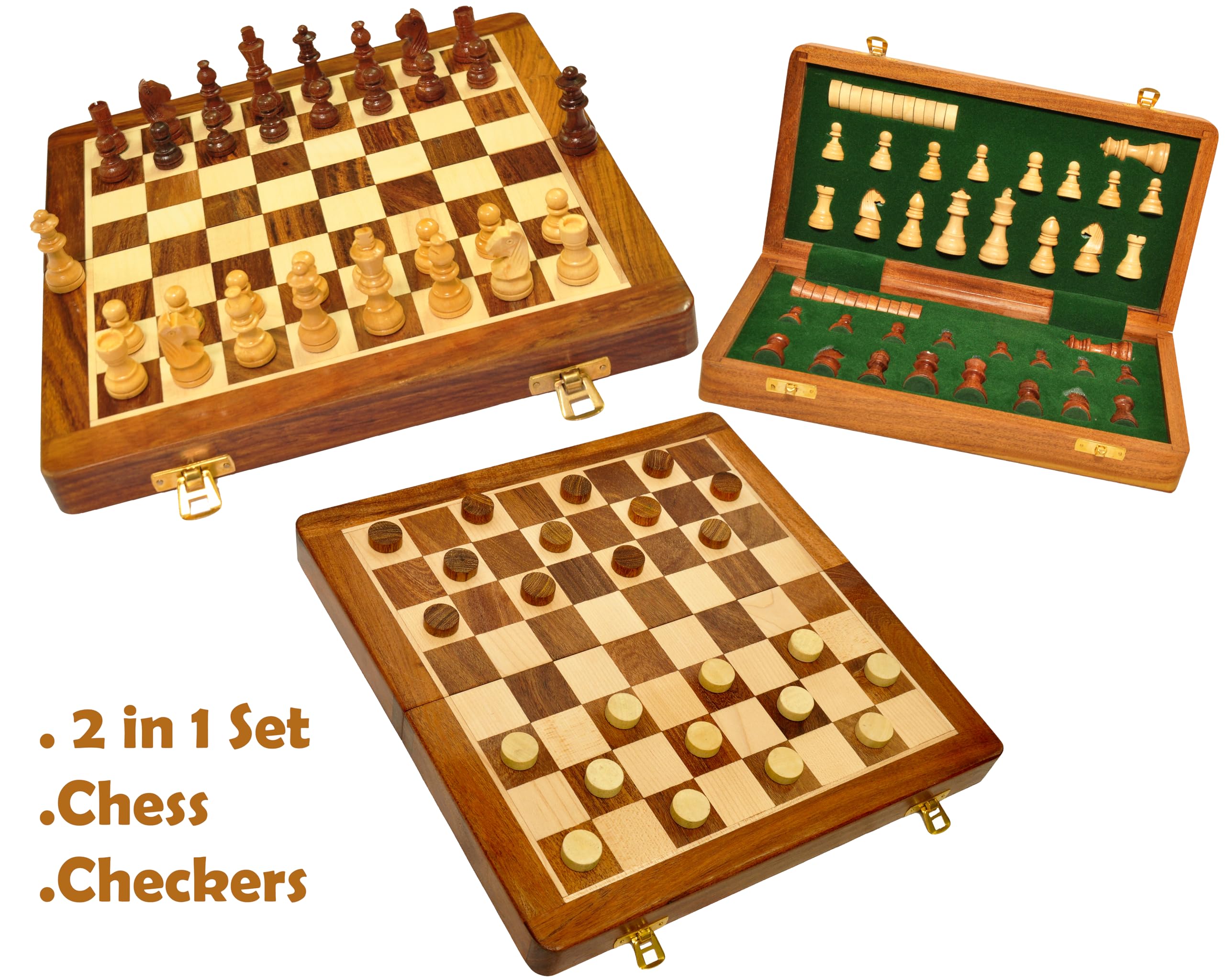 PALM ROYAL HANDICRAFTS Magnetic Wooden Chess and Checkers Game Set, 12 Inches (2 in 1) with Extra Queens Chess Board Games - Image 2