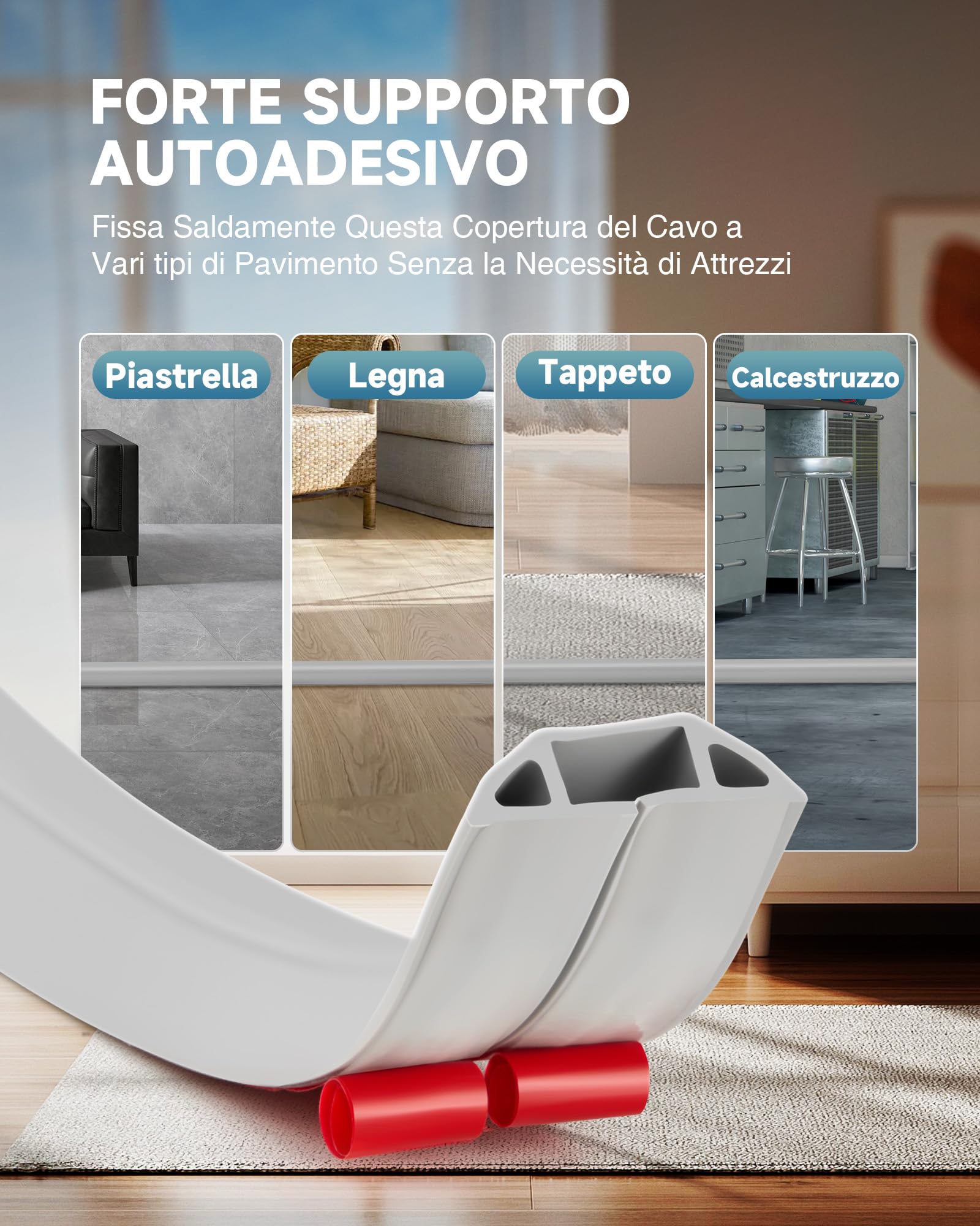 CREWORKS 1.8M Canalina Passacavi Pavimento a 3 Canali, Canalina Passacavi Calpestabile Adesiva, PVC Canalina Flessibile per Cavi Elettrici per Casa, Officina, Magazzino, Concerto, Grigio