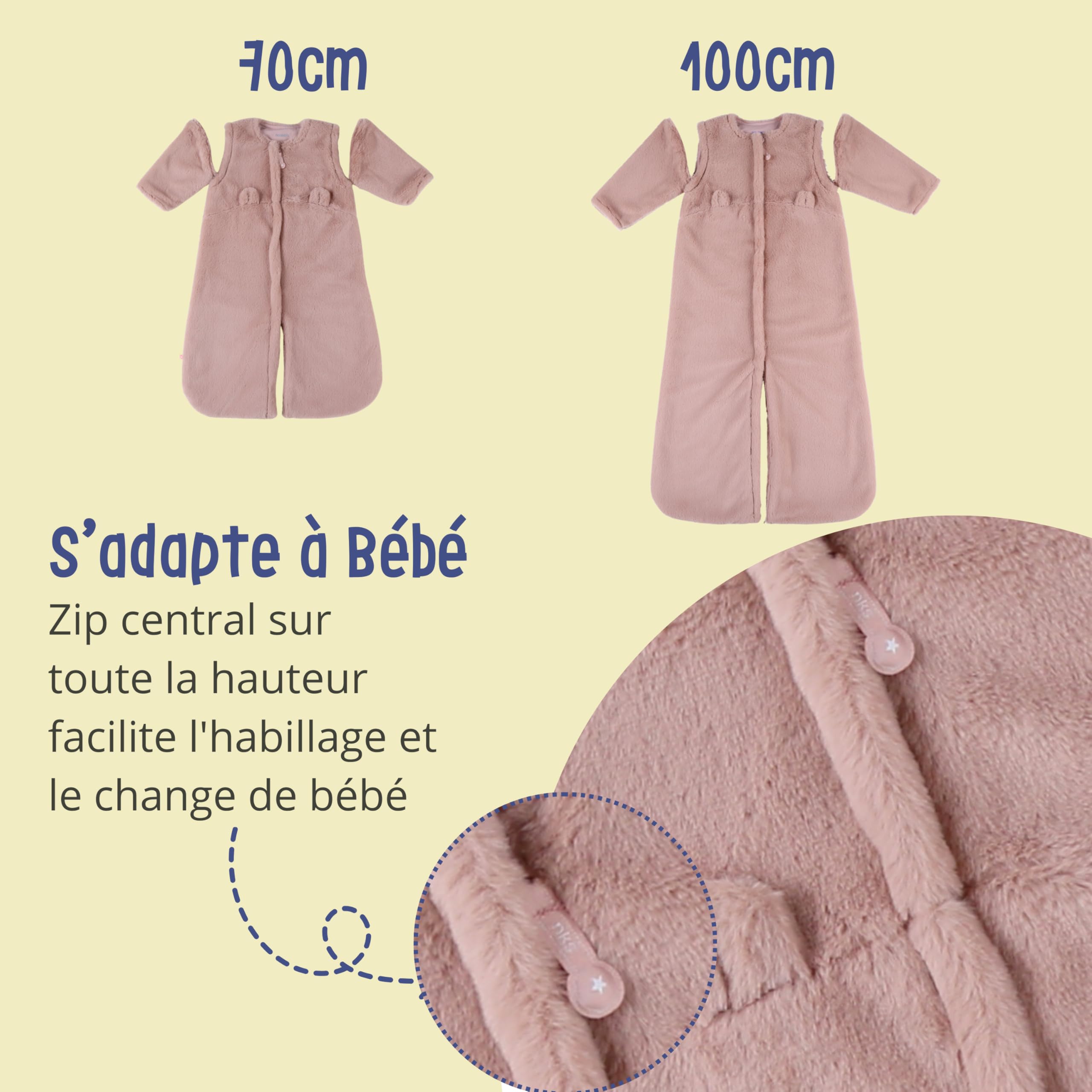 Noukie's - Sacco nanna invernale 6-24 mesi (100 cm) - Sacco nanna TOG da 2 a 3,5 - Groloudoux rosa chiaro
