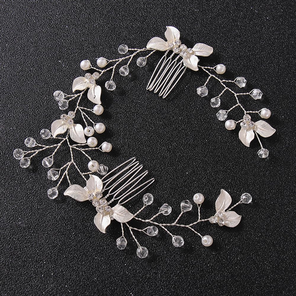 4 Pezzi Accessorio per Capelli da Sposa Pettini per Capelli da Sposa e Forcine a U con Strass Perla Nuziale Decorativo Cerchietto Festa di Nozze per Donne e Ragazze (Argento)