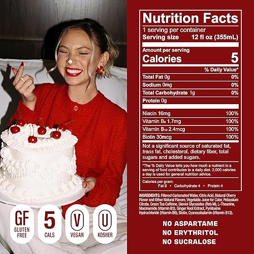 Miniatura 2 de GORGIE - Jordyn Jones Cherry Lime - Bebida energética natural, sin azúcar, saludable, con gas, con té verde, biotina y vitamina B, 150 mg de