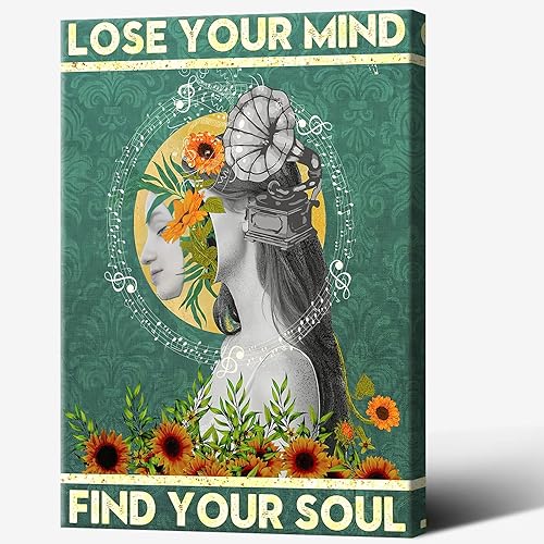 Miniatura 24 de Póster retro con texto en inglés «Lose Your Mind Find Your Soul», arte de pared inspirador para la salud mental, arte abstracto de música cósmica