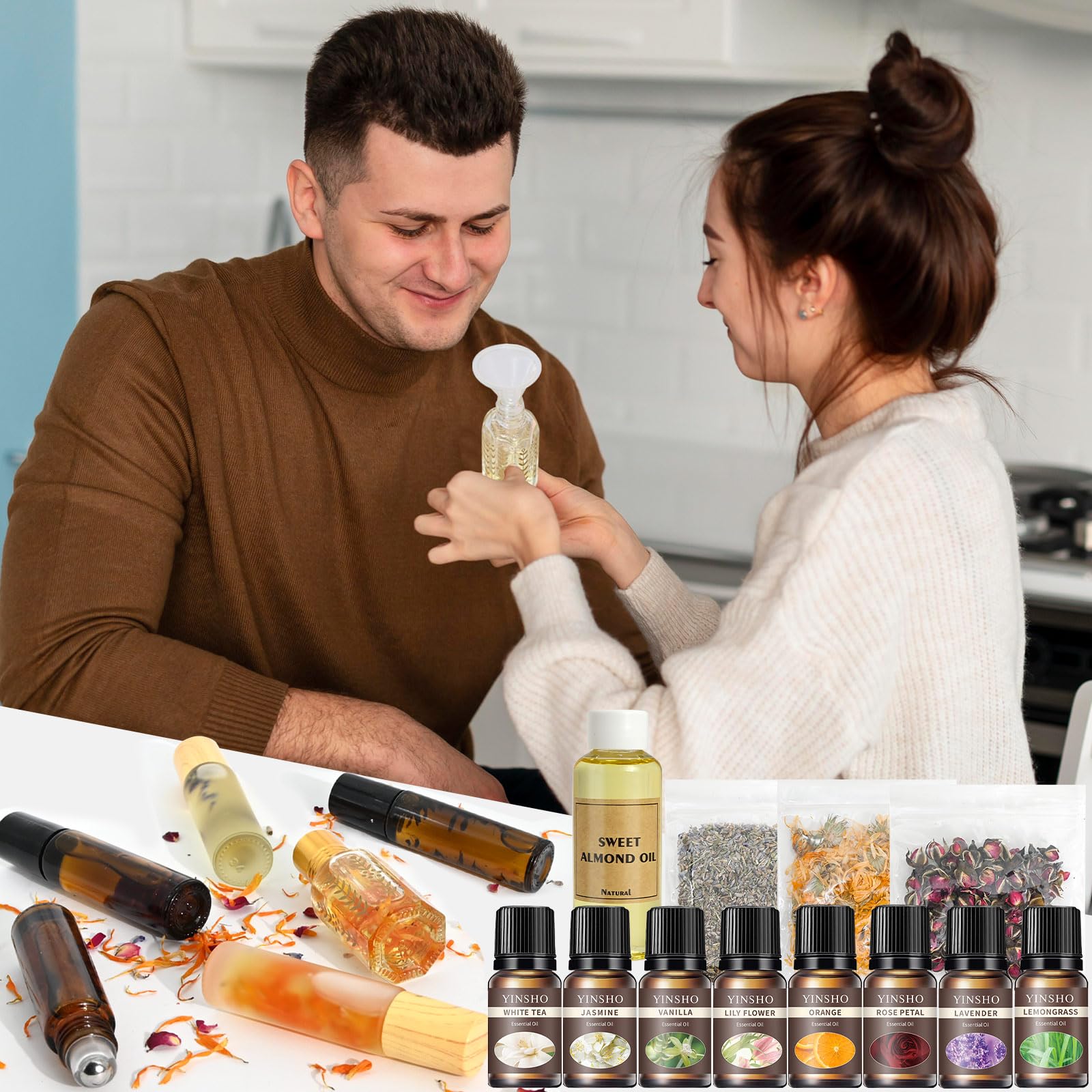JUYRLE Parfüm Selber Machen Set, Kreative Bastelset Erwachsene DIY Set | Roll-On Perfume Oil Making Kit, Mini Düfte Roller mit Ätherisches Öl Klein Sprühflasche, Als Geschenk für Damen / Frauen