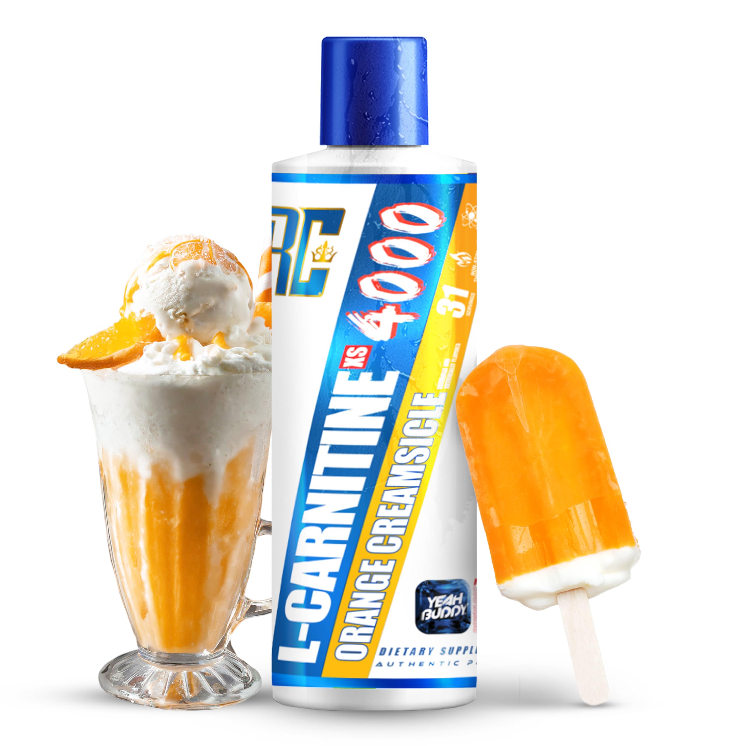 L-Carnitina XS 4000 líquida Ronnie Coleman Signature Series, sin estimulantes, sin azúcar, cero carbohidratos, para fortalecer los músculos magros, para hombres y mujeres, 16 oz (16 oz, Naranja Creamsicle (4000))
