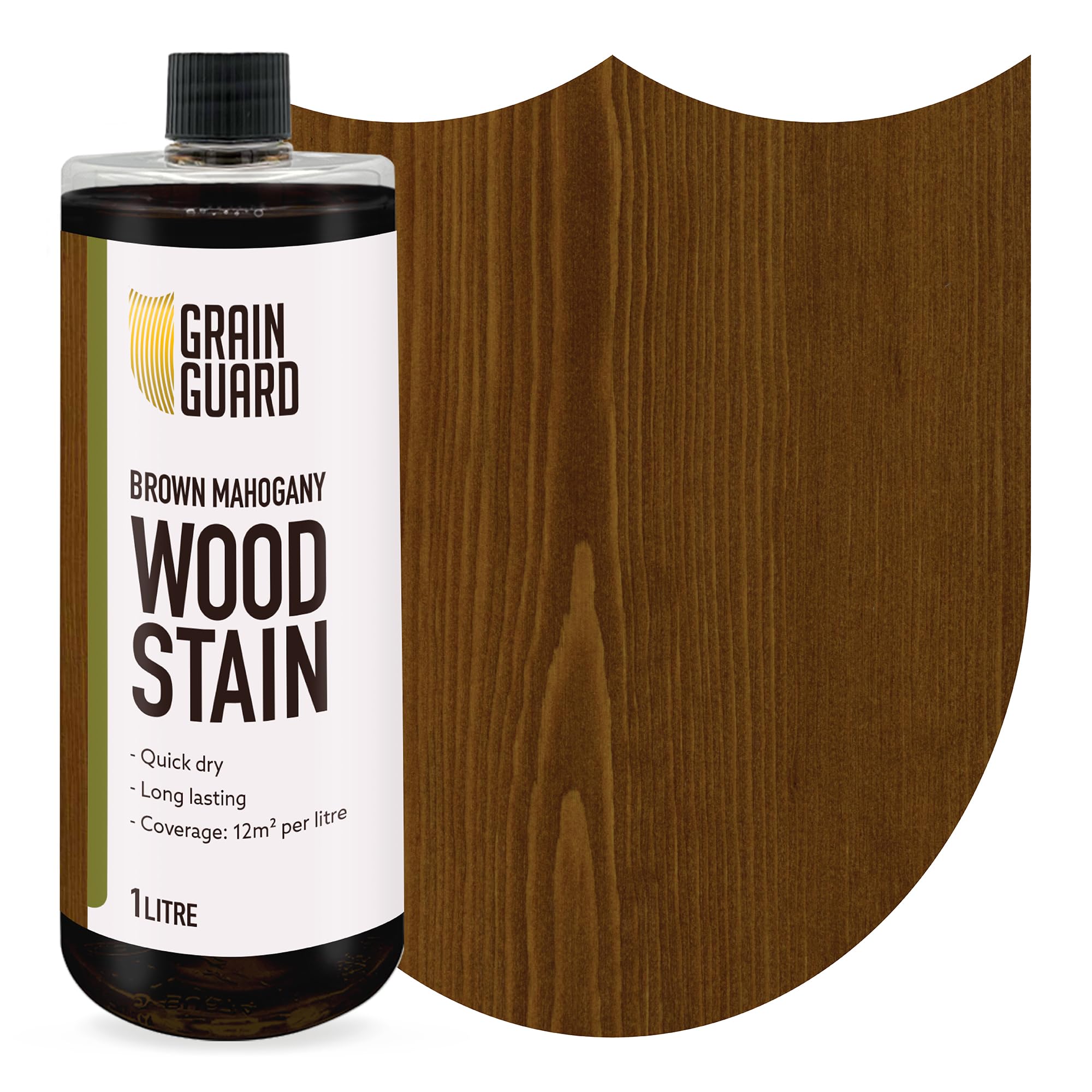 GRAIN GUARD Wood Stain Water Based | Brown Mahogany | 1L | Interior Furniture Stain | Light & Dark Stains | Eco-Friendly & Non-Toxic Wood Dye | Easy Application | Quick Dry & Low Odour