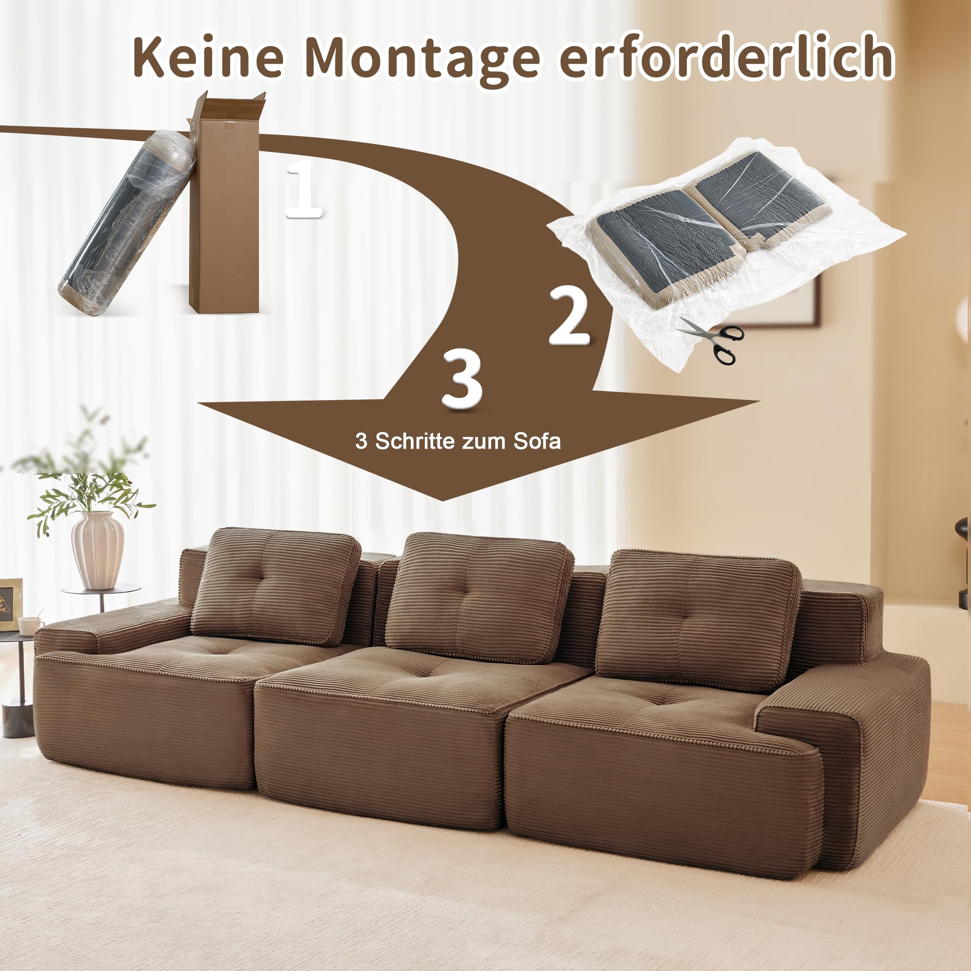 Boneless Sofá de 3 plazas, asiento bajo, modular, sofá esquinero modular de gran tamaño, sofá en la nube de pórtico cómodo sofá para sala de estar sofá sin montaje