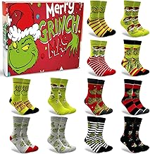 Socks Advent Calendar 2025 Men Women The Grinch Socks, Christmas Socks Advent Calendar 2025, with 12 Pairs of Soft Christmas Socks, Advent Season 2025 Women Men, Unisex 35-45