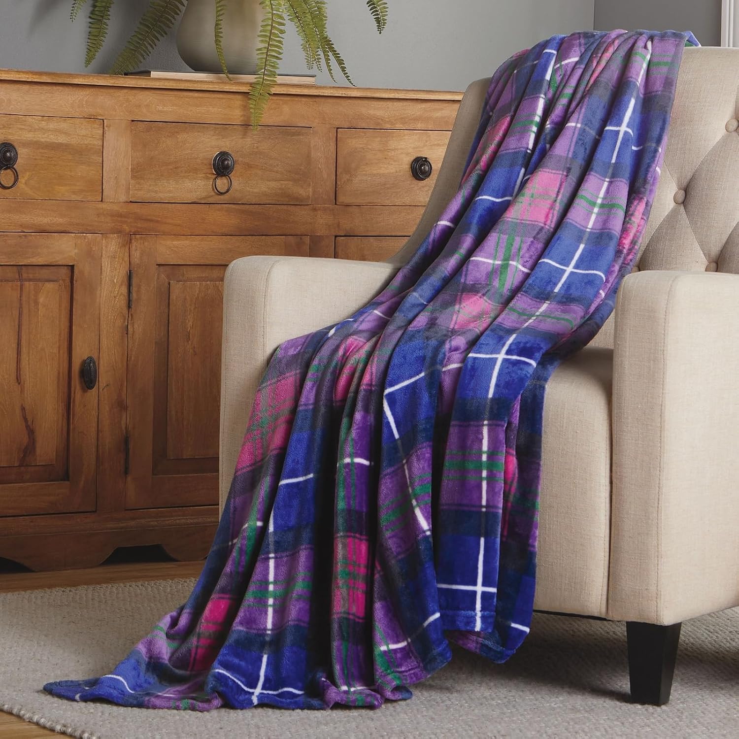 Favorite Printed Plush Blanket, Ultra-Soft & Warm Bed or Sofa Throw, Cozy Oversized Blanket, Teal Paisley, Full/Queen