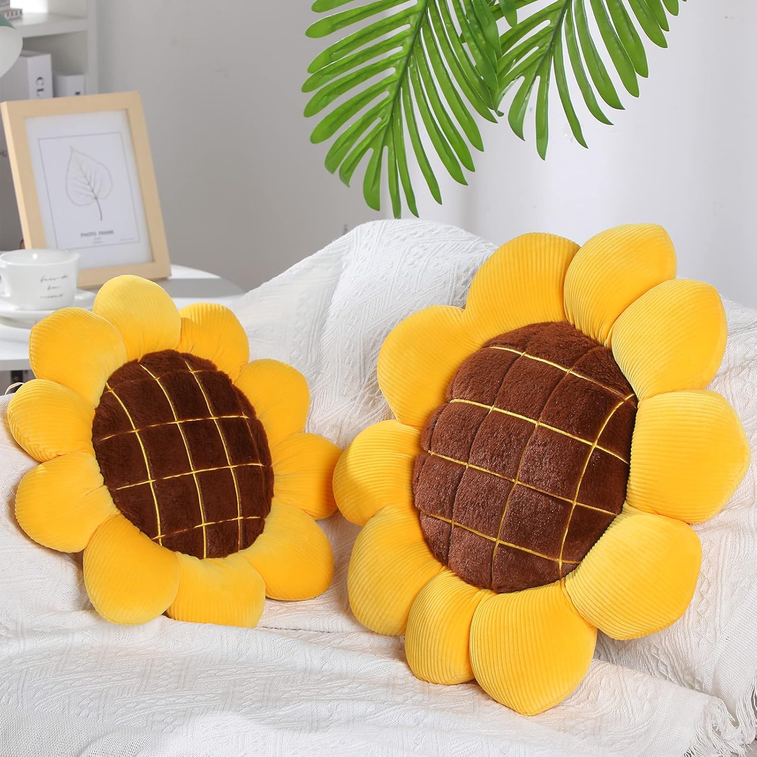 Unittype 2 Pcs Flower Floor Throw Pillow Plush Sunflower