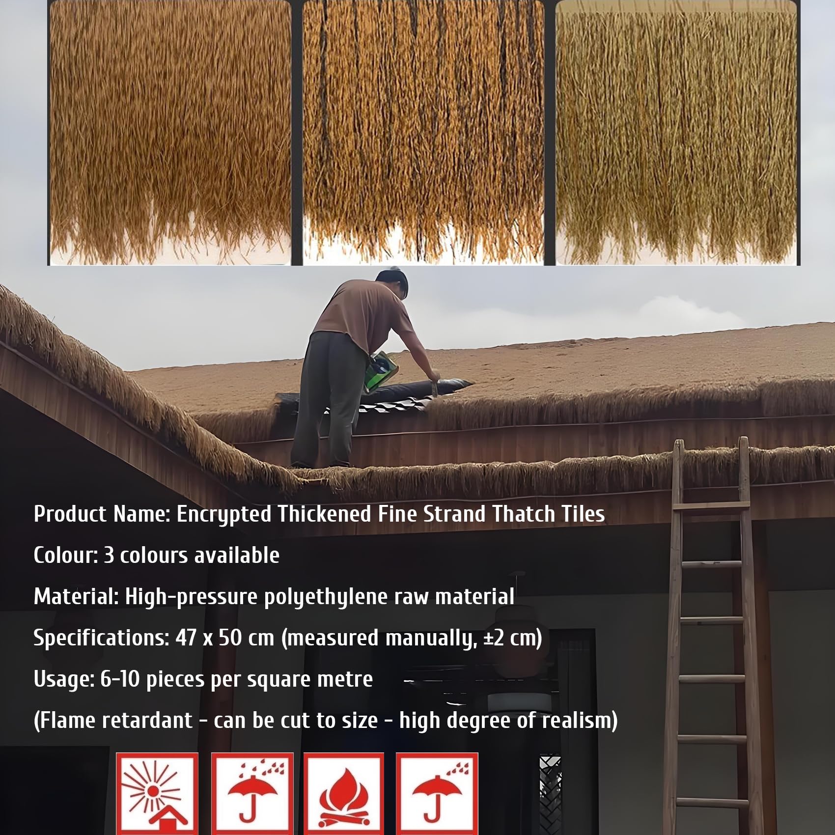 Künstliche Strohdachziegel - Mexikanischer Stil PE PP Simulation Stroh Tropisch Dekorativ für Tiki-Bars, Gartenpavillons, Terrassenwände, Flammhemmend(Size:30pcs,Color:B)