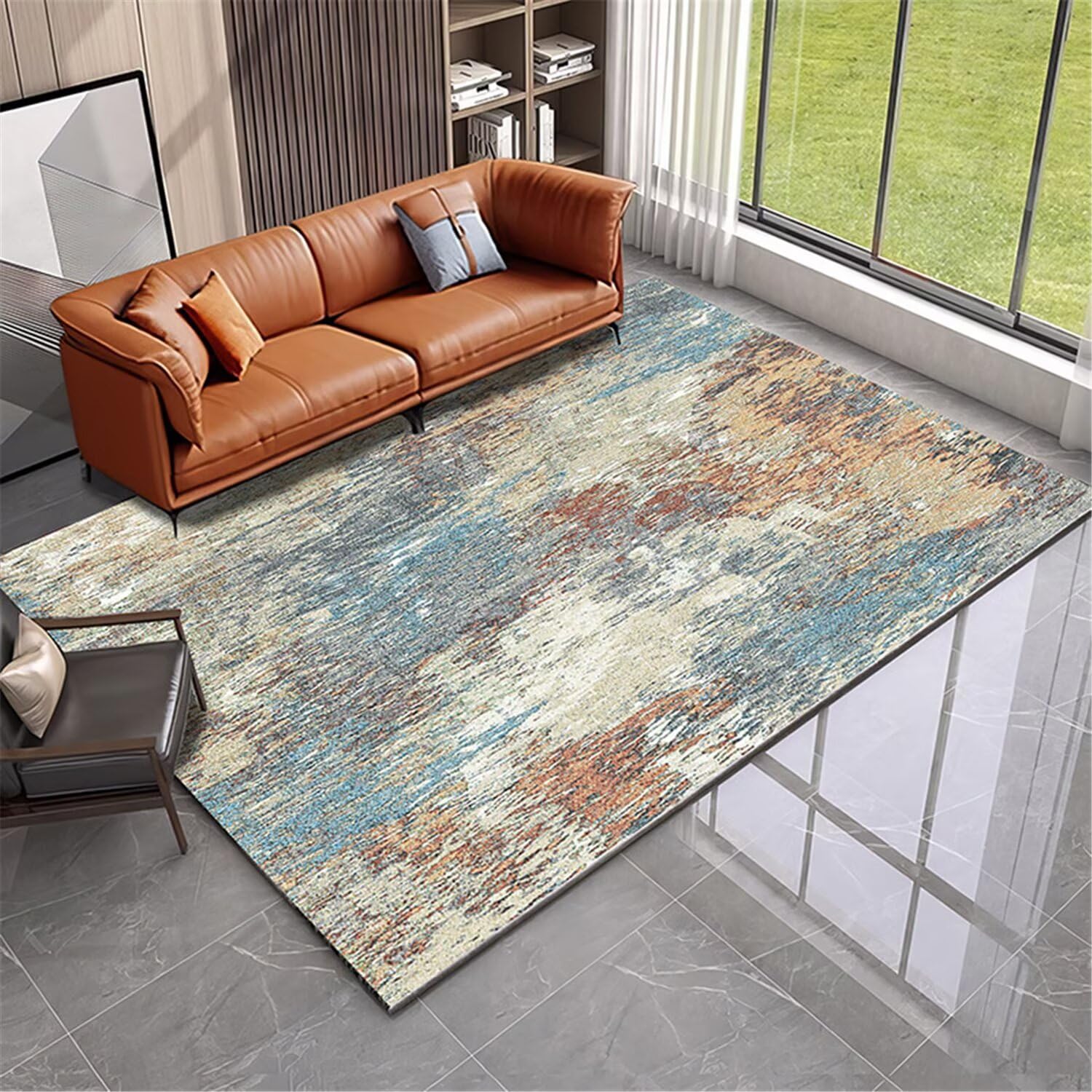 Tapis de salon 200x300cm bleu et rouge lavable pour coin de canapé