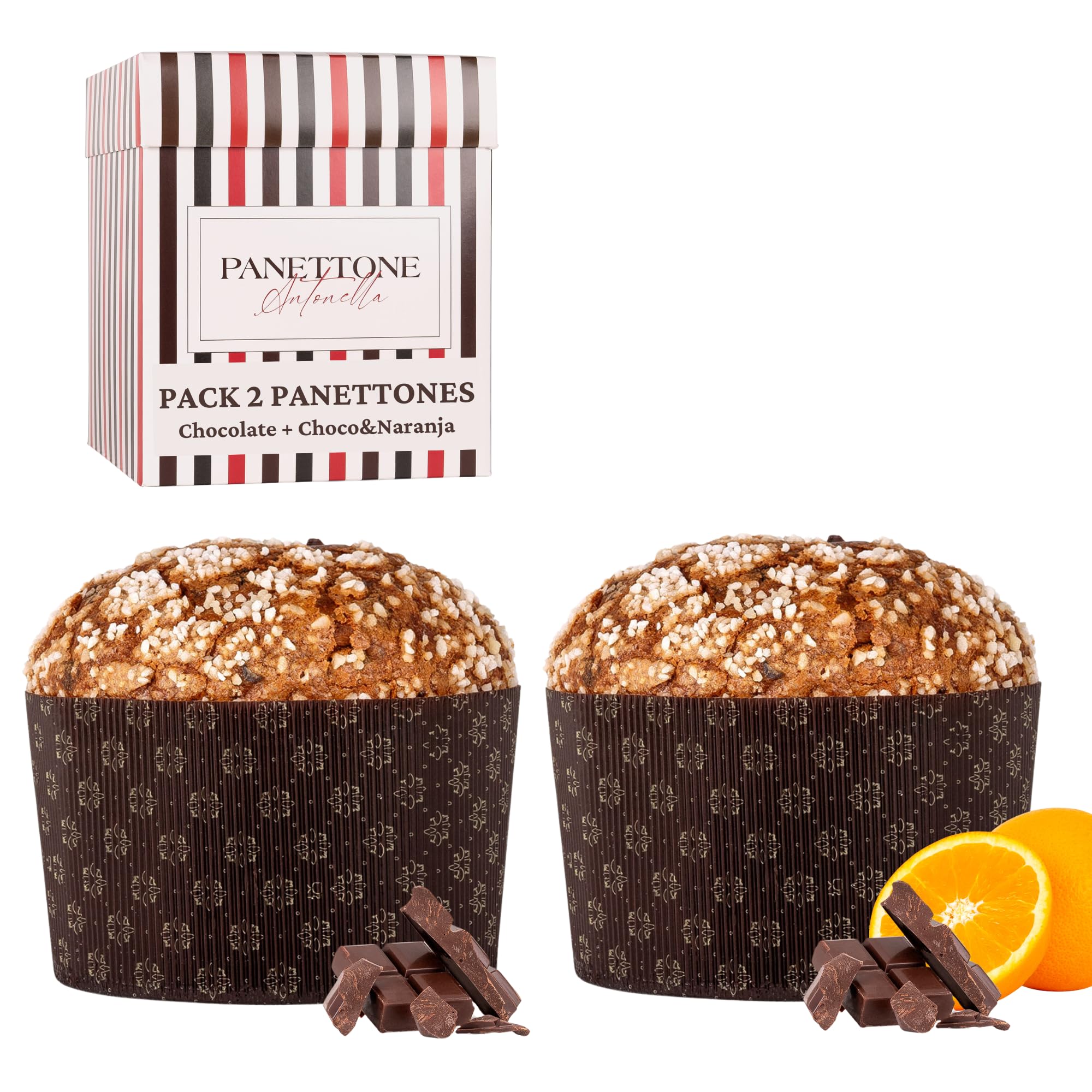Pack 2 Panettone Antonella Chocolatíssimo de Chocolate y Panettone de Chocolate y Naranja - Dos Panetones XXL 1200 gr - Elaboración Artesanal con Receta Tradicional - Delicioso Panetone Dulce Navideño