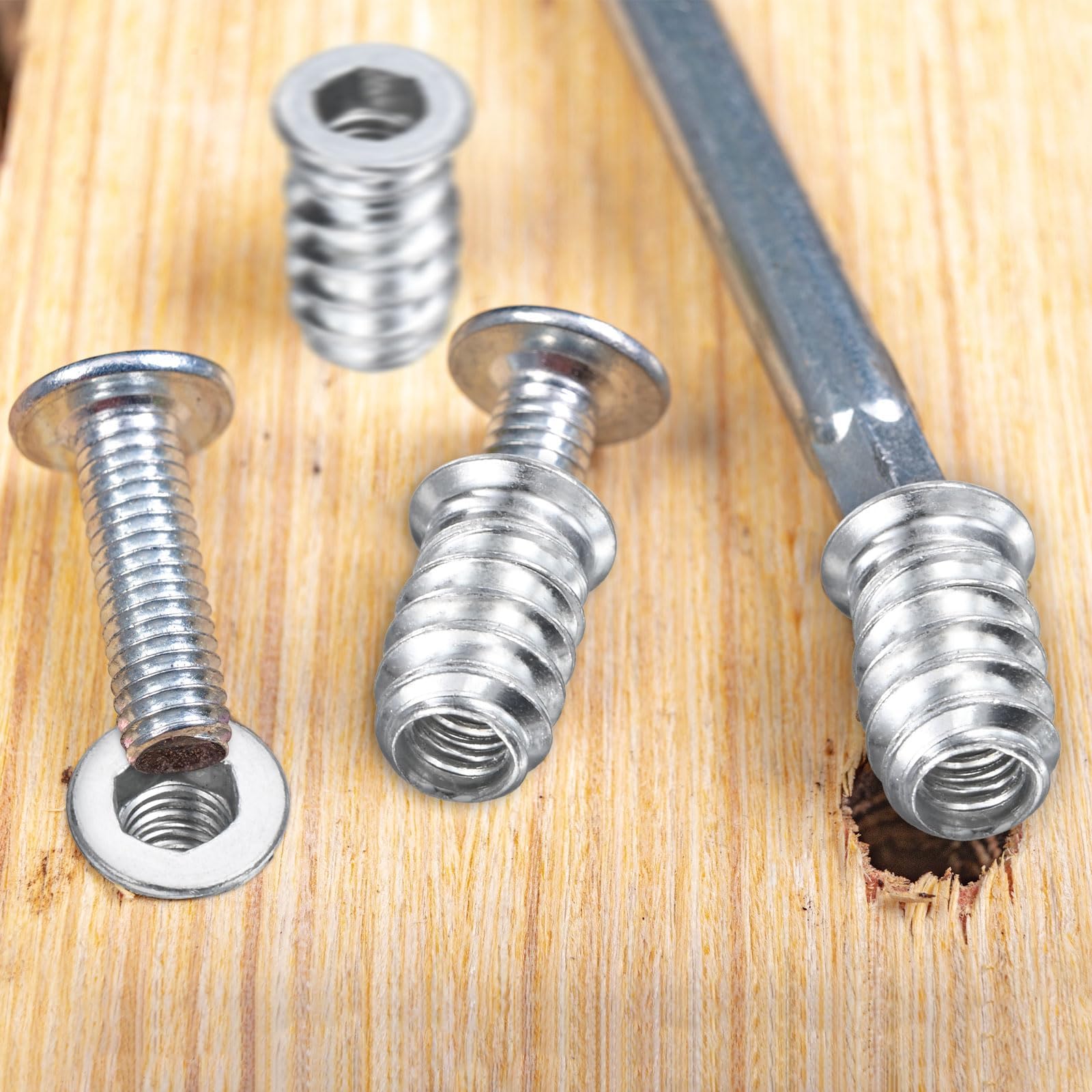 20 Pezzi Dado Avvitabile M8×25mm Inserto Filettato per Legno, M8Zincato Esagonale Manicotto Filettato, Compatibile con Viti per Legno e Viti da Legno, Inserti Filettati Avvitabili per Mobili, Argento