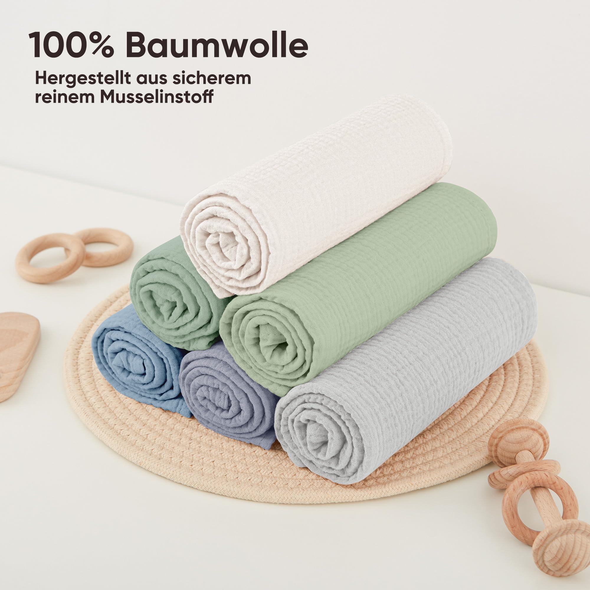 bearmoss Bambino in Mussola Per Neonati Set 6 Pezzi,100% cotone Super Morbido Assorbente in Mussola A Grana Per Neonati Per Bambine E Ragazzi 60x60CM (Blu-verde)