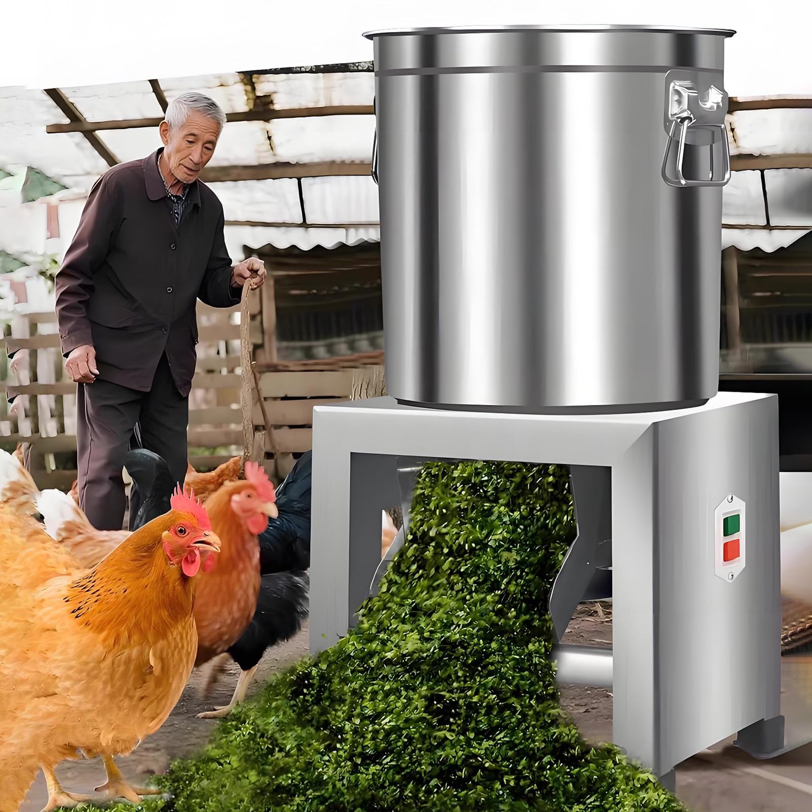 Picadora de Alimentos Eléctrico Comercial, Picador de Verduras Resistente con 4 Cuchillas, Corte Rápido de 1800 RPM, Cortador de Verduras de Acero Inoxidable para Doméstico Agrícola 1500W