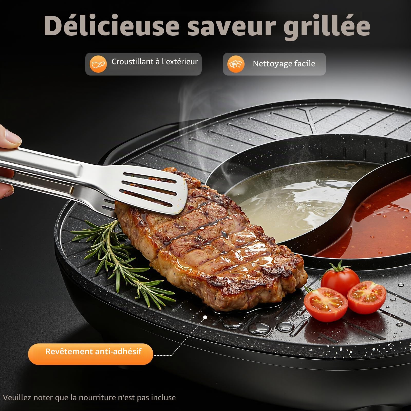 Appareil à fondue chinoise avec grill 2 en 1, Appareil À Fondue Électrique avec Grill 4000W, Hot Pot Chinois 2 en 1 Barbecue Coréen de Table, Marmite Multifonction 5-6 Personnes 26cm