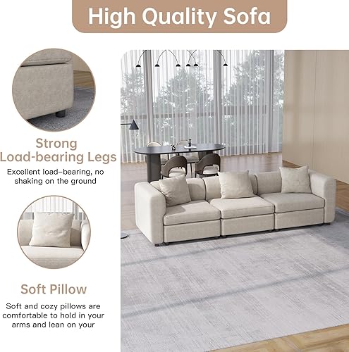 Miniatura 4 de Guyii Sofá modular de terciopelo Moderno sofá convertible de 3 asientos de gran tamaño con 3 almohadas, 115.74 pulgadas de largo para sala de