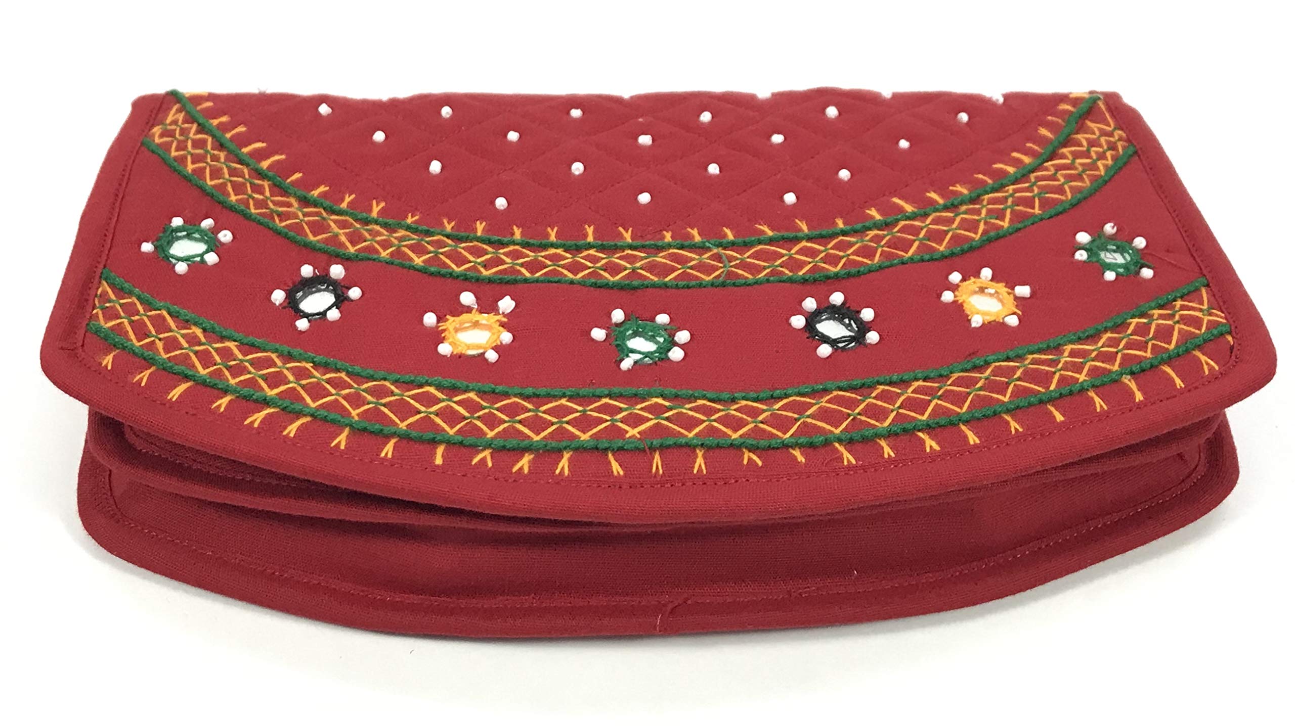 SriShopify Women’s Handpurses Banjara Traditional Clutch Cotton handmade Pouch(Medium, Mirror, Beads and Thread Work Handcraft Purse, Red)
