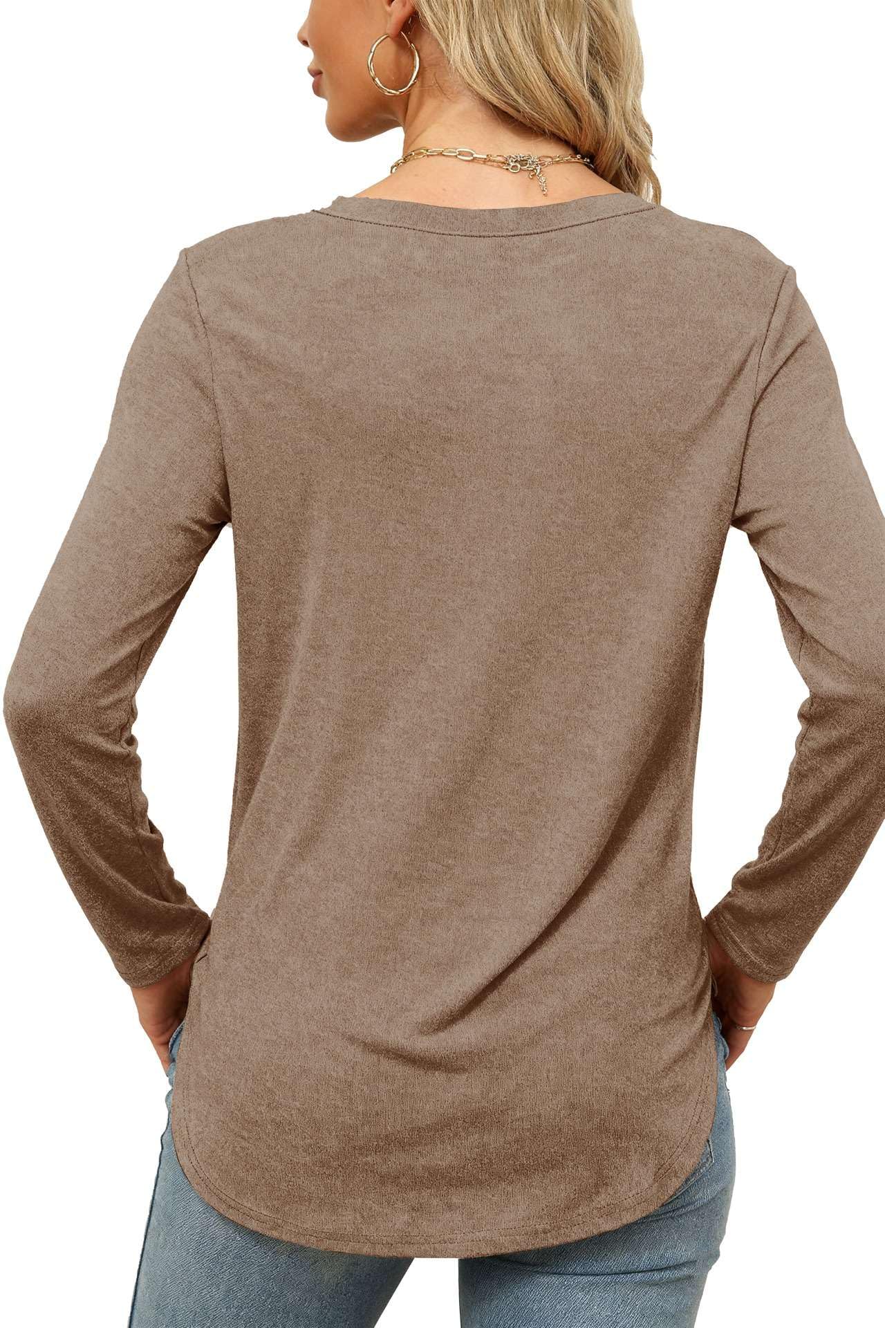 Teesho Damska długa koszulka z krótkim rękawem, dekolt w serek, na lato, elegancka bawełna, długie topy, bluzka, tunika