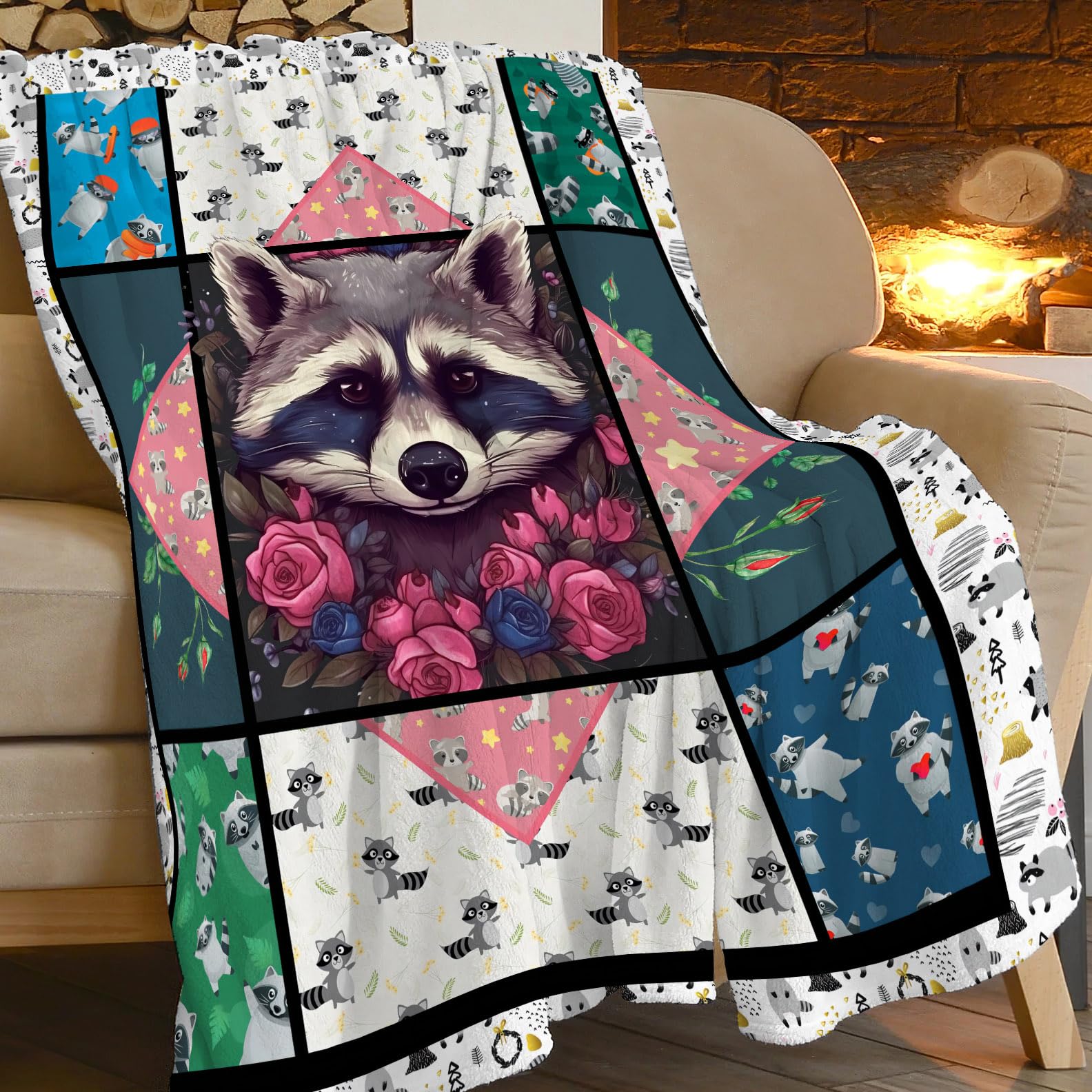 Raccoon Blanket Cute Raccoon Throw Blanket Ultra Soft Cozy Fleece Gift Fuzzy Plush Bedding Blankets for Kids Teens Adults Girls Boys Women Men 50