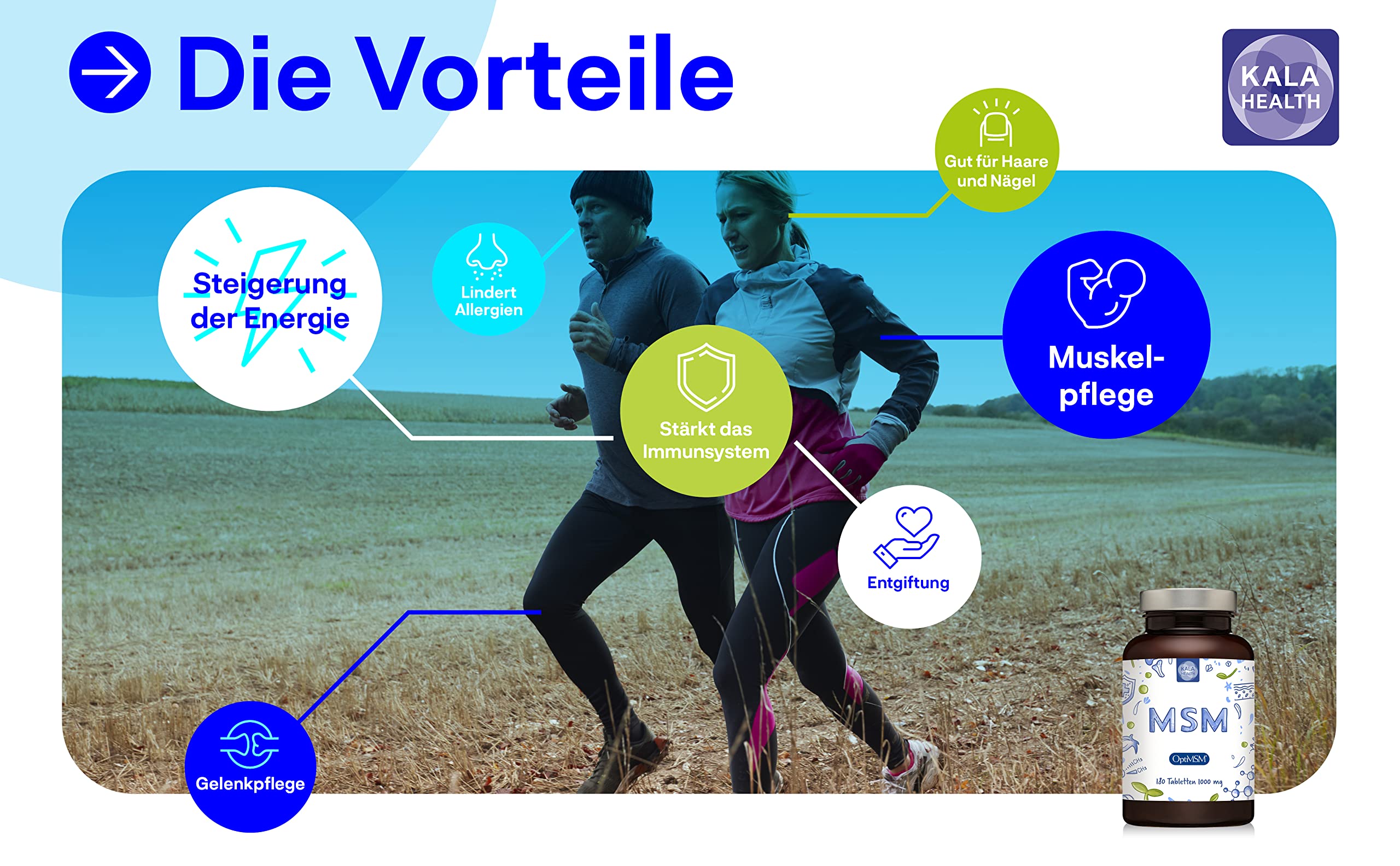 Kala Health - OptiMSM® (Methylsulfonylmethan) Tabletten hochdosiert, 99,9% reines MSM schwefel Laborgeprüfte Herstellung ohne Zusätze in den Vereinigten Staaten