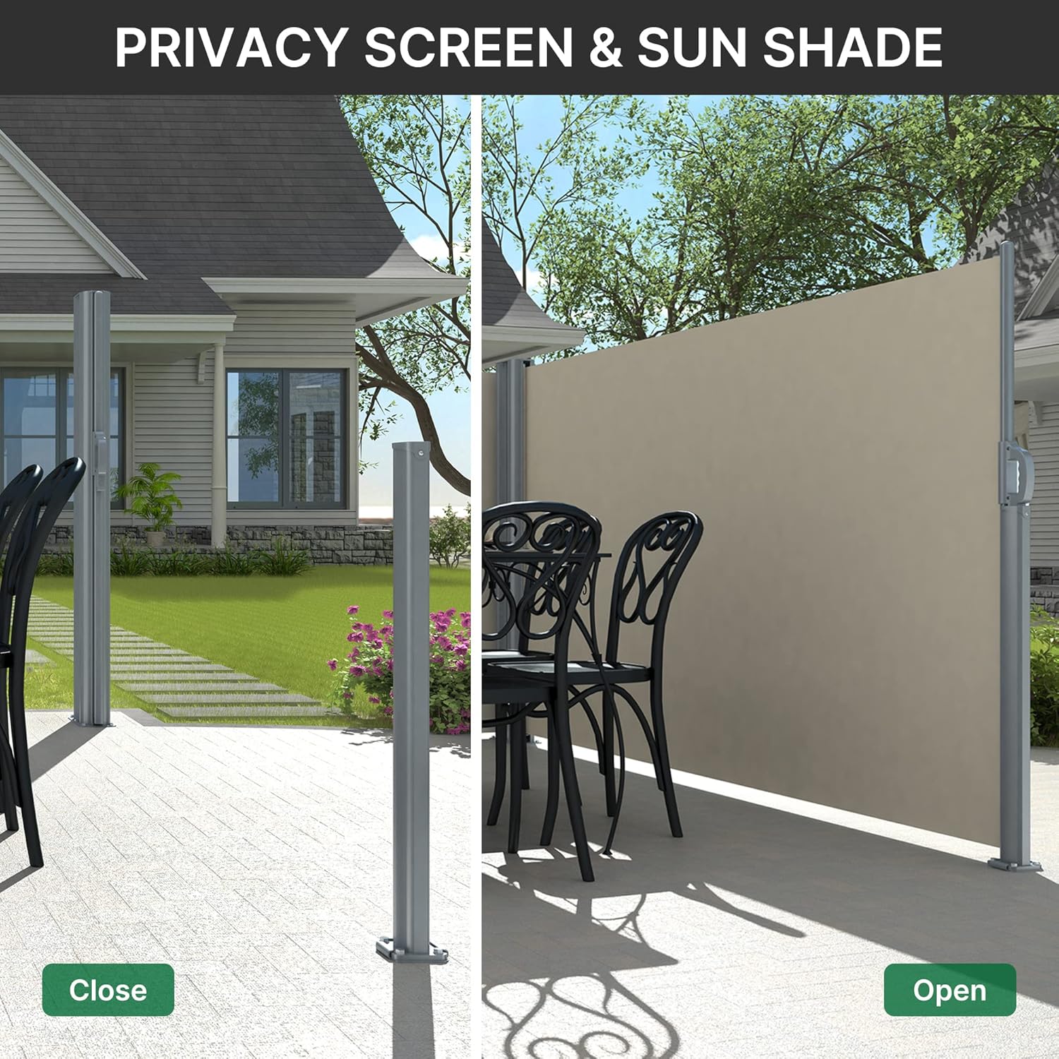 PATISOL 236"x71" Retractable Side Awning Full Aluminum Patio Outdoor Privacy Divider, Water & UV Resistant, Folding Sun Shade Privacy Wind Screen for Garden, Pools, Backyard, Balcony (Beige)