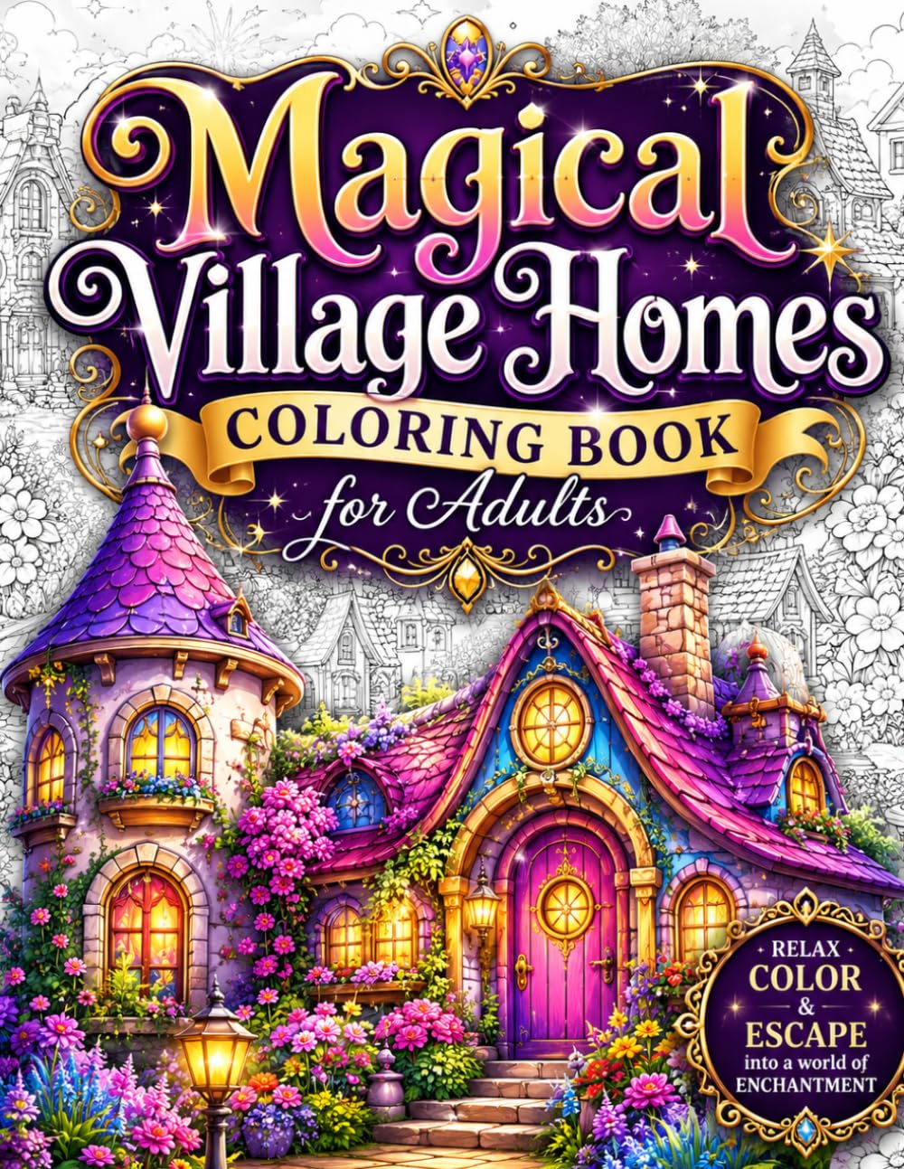 Magical Village Homes Coloring Book for Adults: 50 Cozy Fantasy Cottages, Enchanted Village Homes, Whimsical Fairy Houses, Storybook Streets and ... Relaxation, Stress Relief and Creative Escape