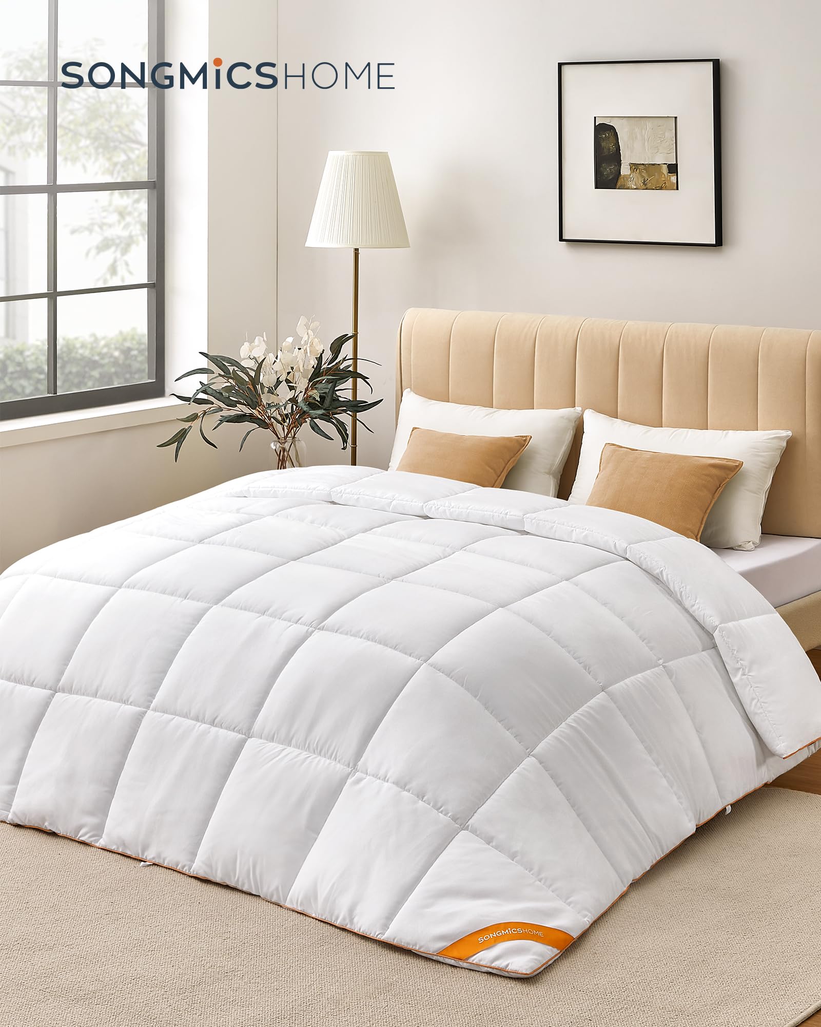 SONGMICS HOME Piumino, 220 x 240 cm, Piumone Trapuntato con 8 Passanti, Piumino 300 GSM, King Size, Piumone Trapuntato a Scatola, Bianco Nuvola TDC013W01
